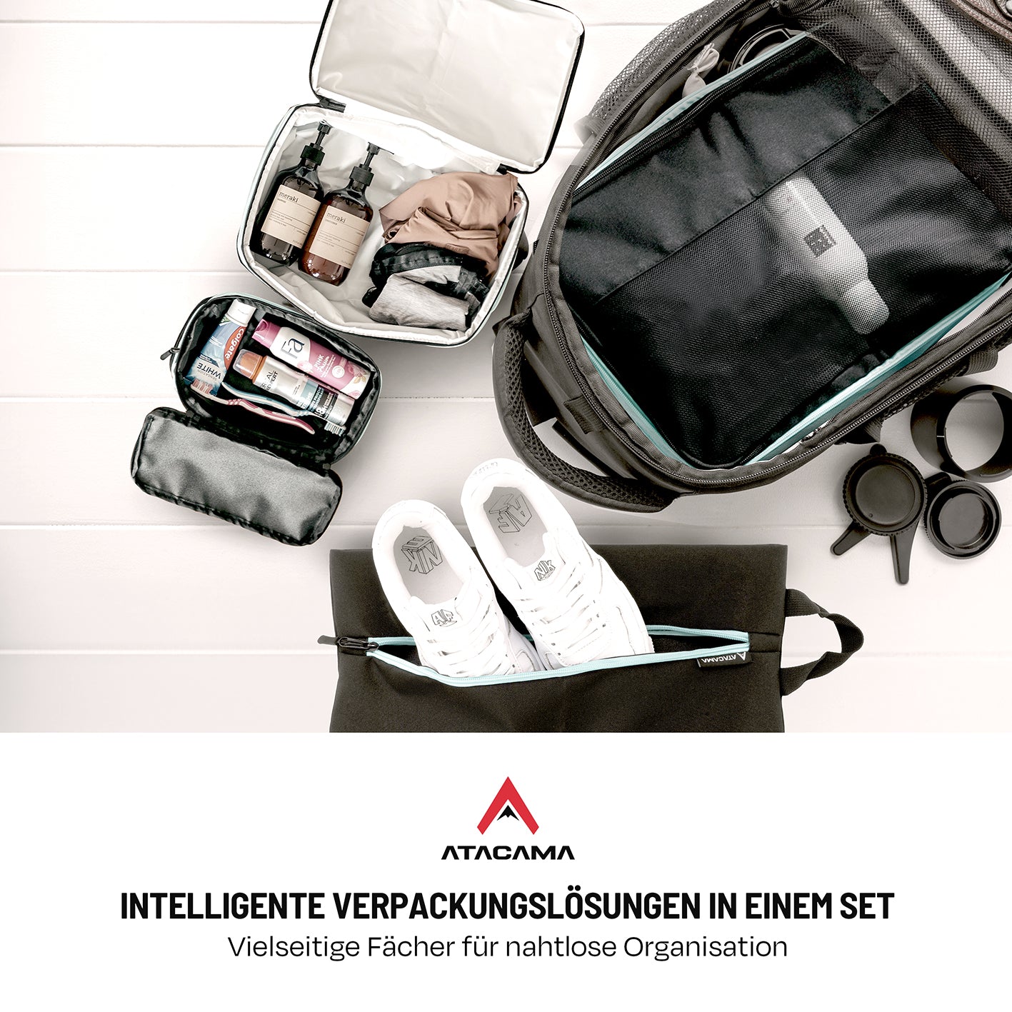 Kompressions-Packwürfel-Set / 4er-Set - Schwarz-Türkis