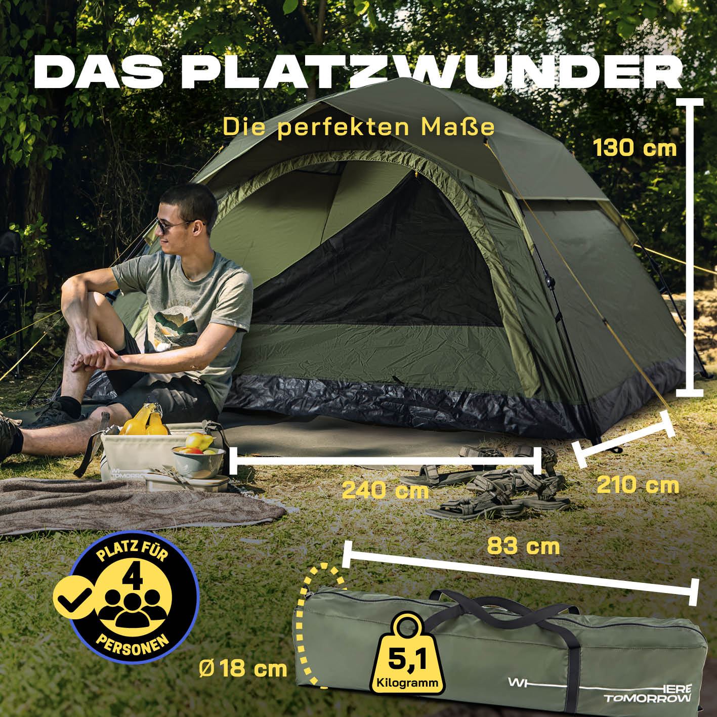 Pop-up-Wurfzelt für 4 Personen - grün
