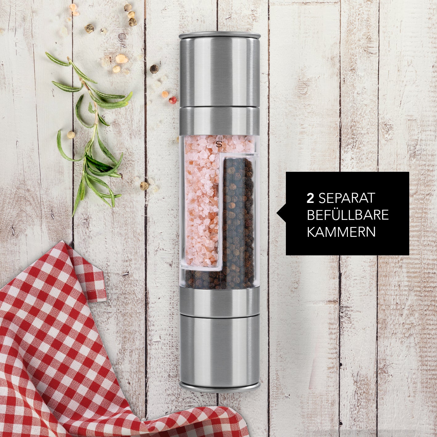 Gewürzmühle - Für 2 Gewürze gleichzeitig - silber
