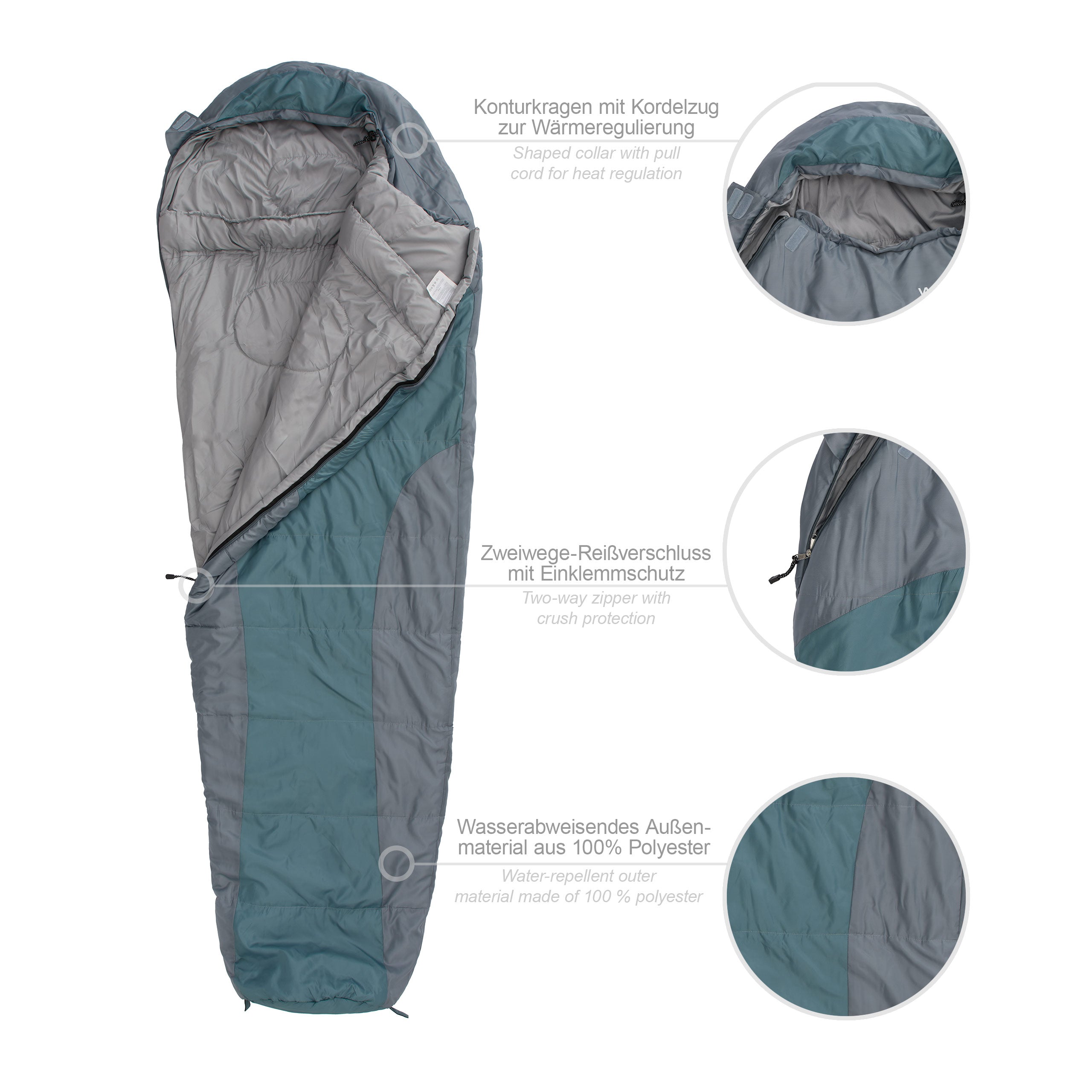 Camping Schlafsack Classic - Mumienschlafsack mit Tasche - 230 x 80 x 55 cm - Goblinblau