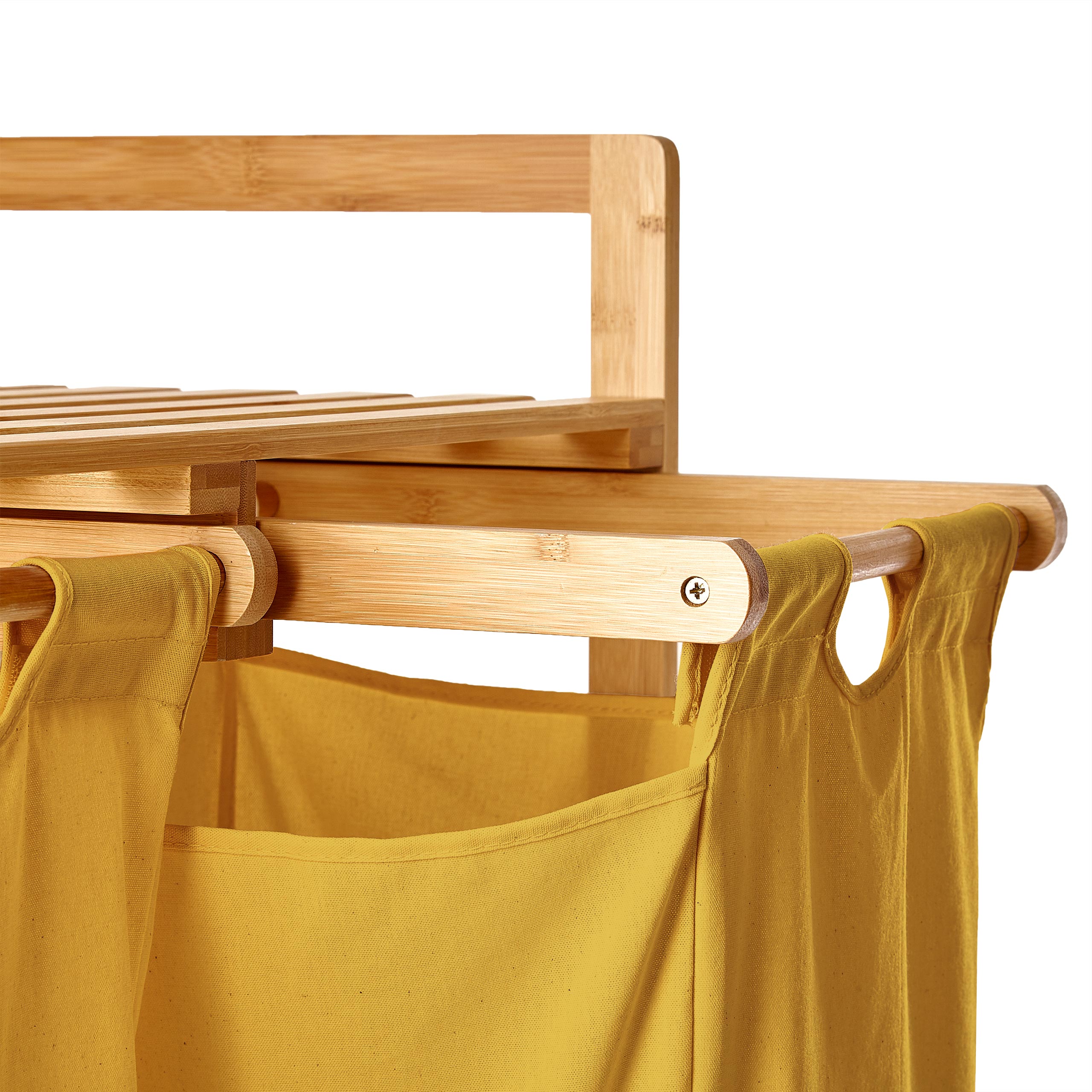 Bambus Wäschekorb mit 2 ausziehbaren Wäschesacken - 73 x 64 x 33 cm - Gelb