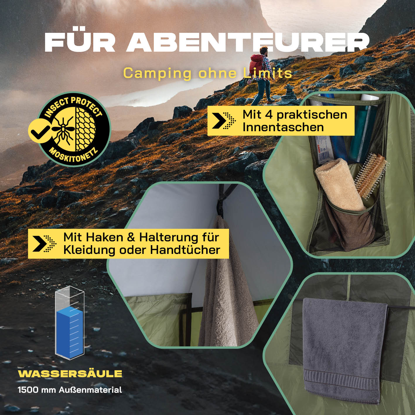 Pop-up-Duschzelt für 2 Personen - grün/grau