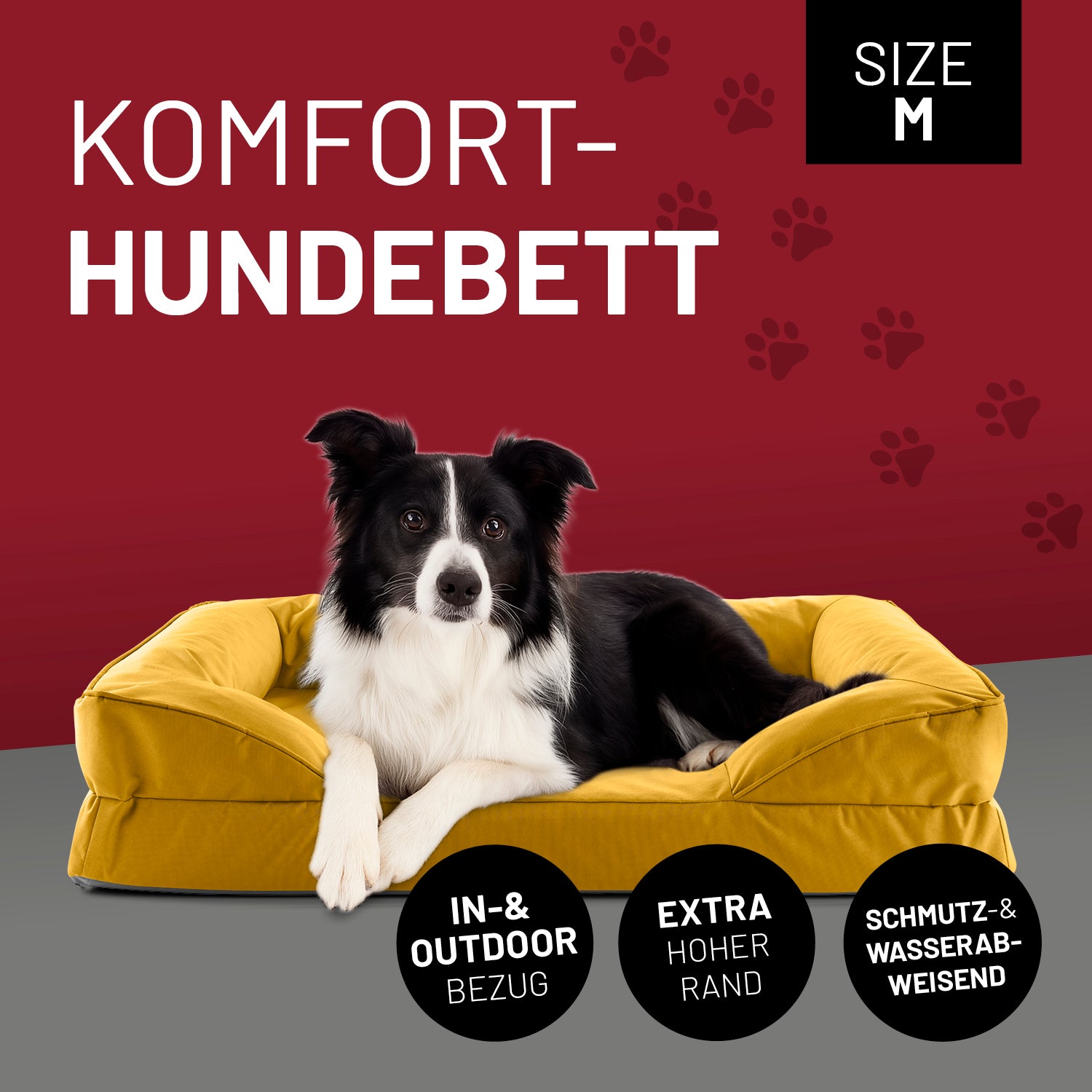 Komfort-Hundebett aus der LUMALAND Outdoor-Kollektion - Gr. M - 90 x 65 cm - Senfgelb