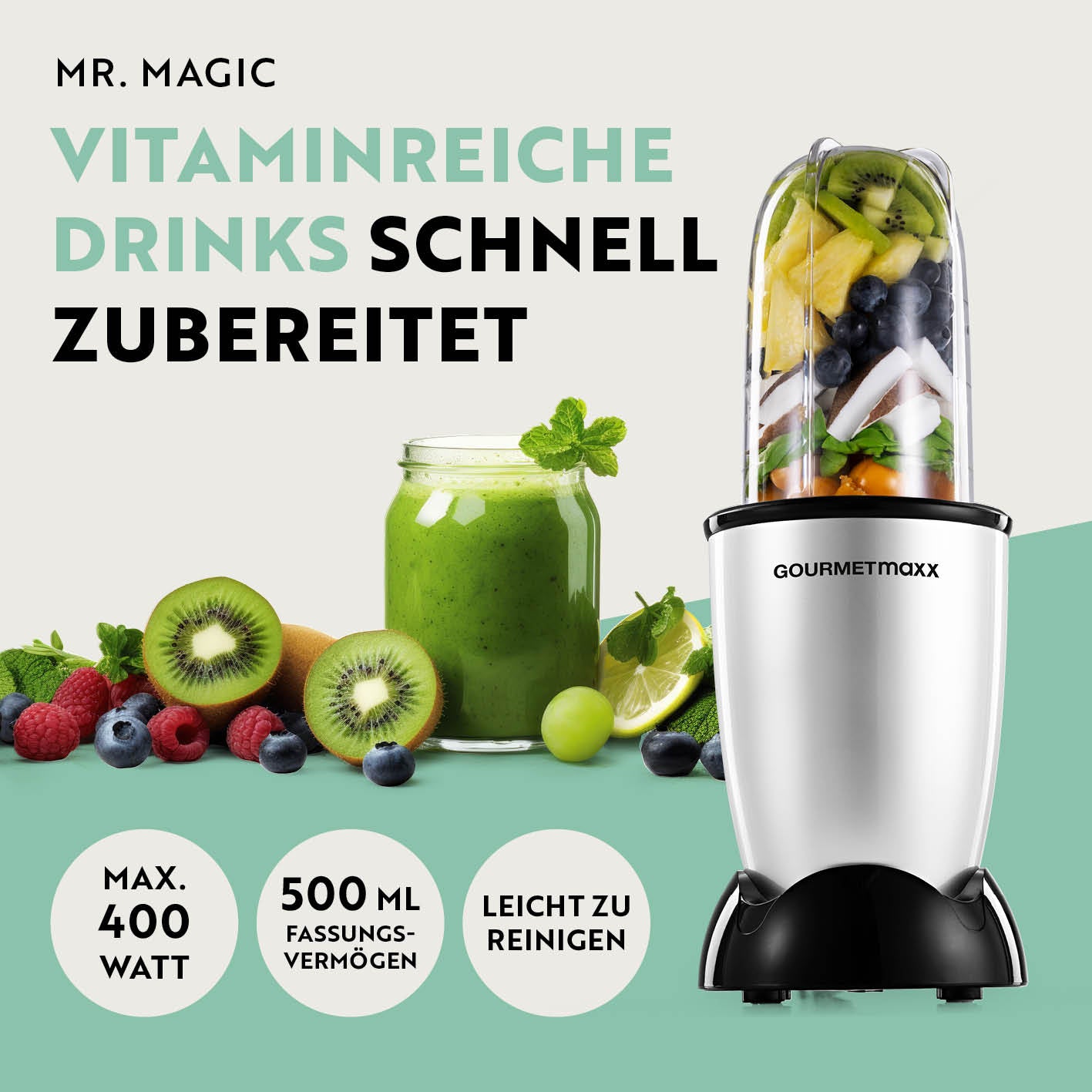 Mr. Magic Power 400 Pro mit Zubehörset L - Silber/Schwarz
