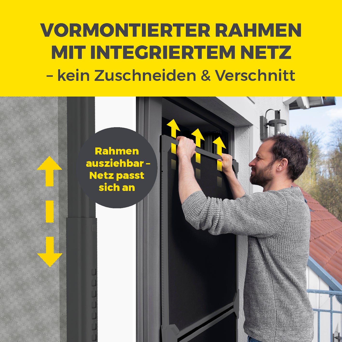 Teleskop-Insektenschutzgitter Schwingtür – Grau