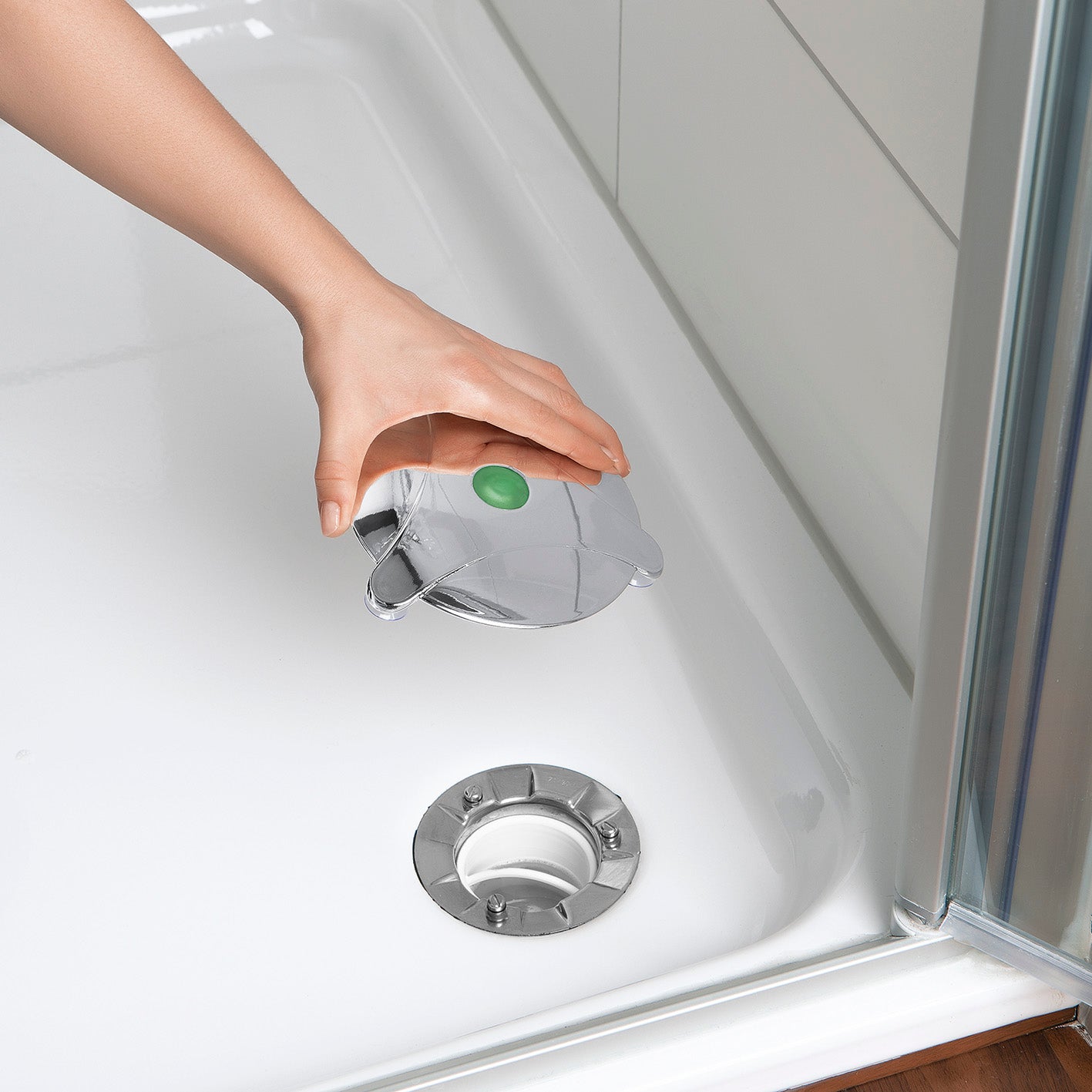 Abfluss-Fee Dusche - 1x Verschlussstopfen, 2x Duftstein Zitrone/Apfel & 2x Haarfänger
