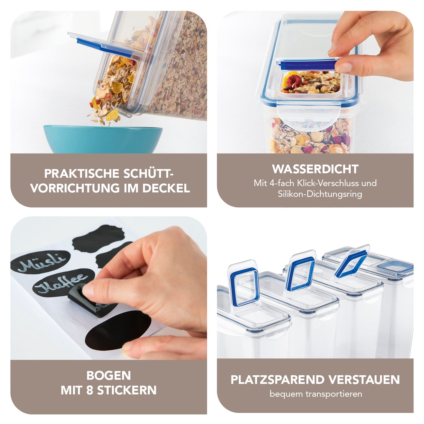 Frischhaltedosen Klick-it hoch - 8-tlg. - weiß/blau