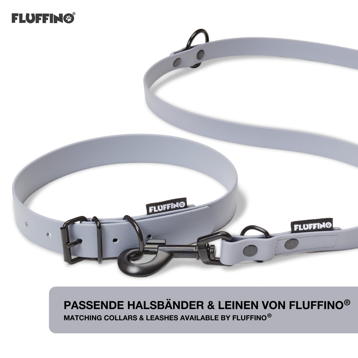 Hundehalsband aus BioThane - 5-Fach verstellbare - Größe S - Halsumfang 27 - 34 cm - Grau