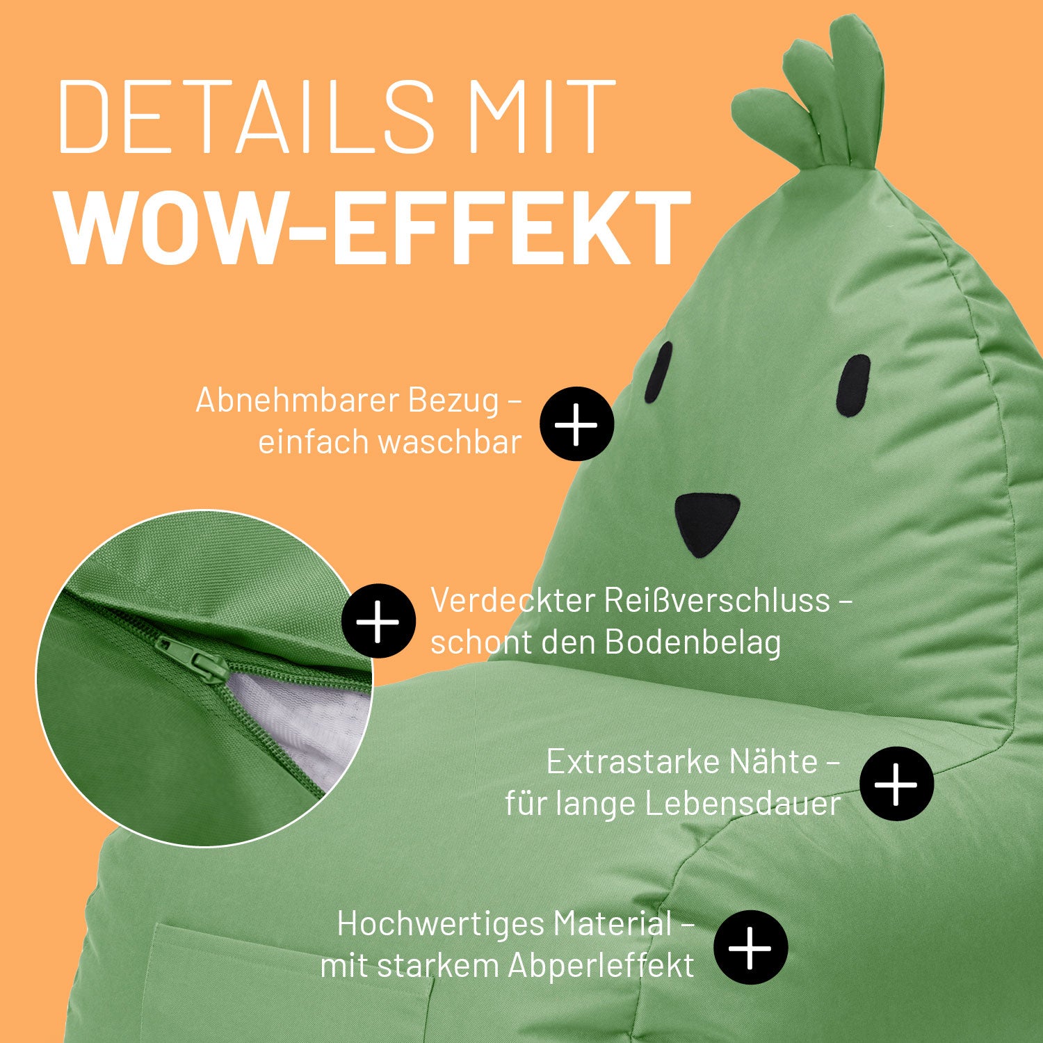 Kindersitzsack Animal Line Chick (200 L) - indoor & outdoor - Pastell Grün