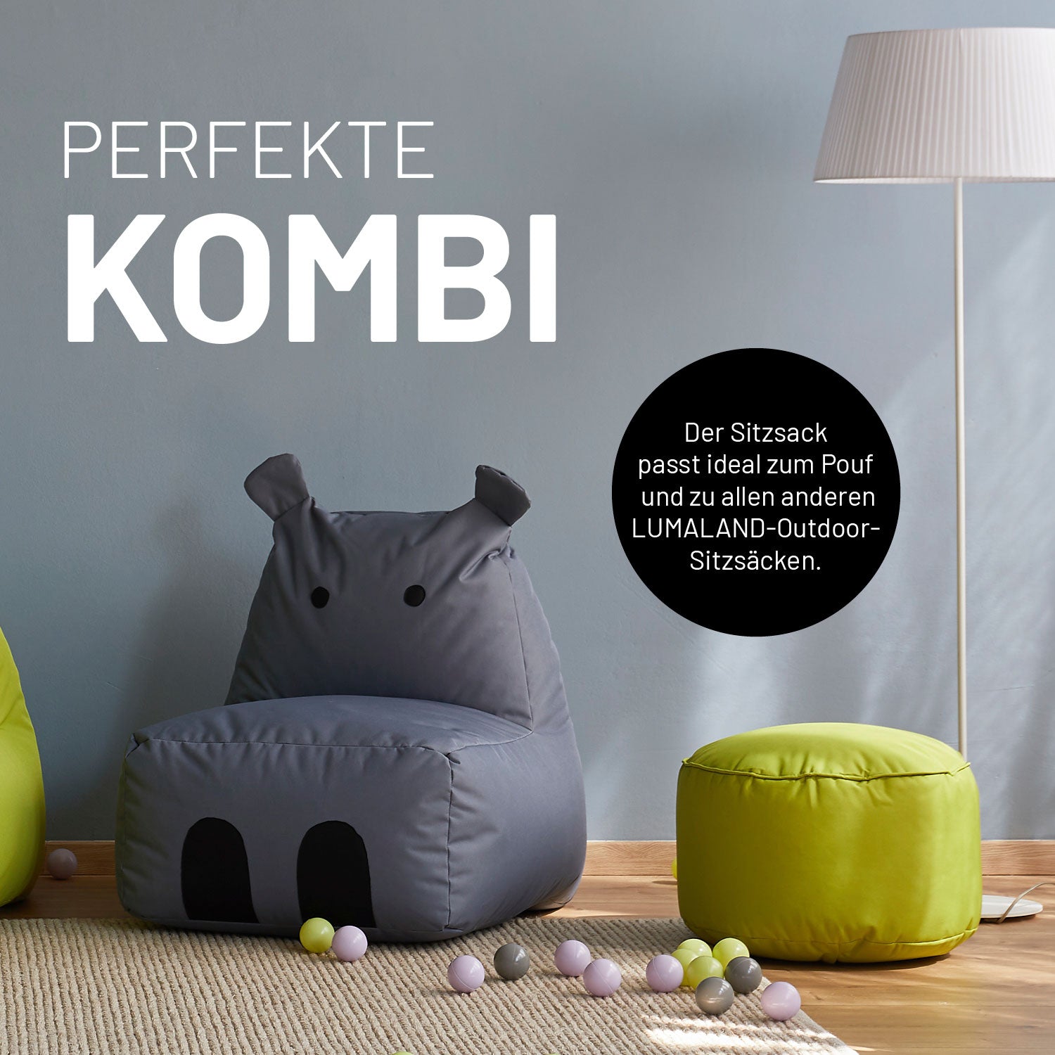 Kindersitzsack Animal Line Hippo (200 L) - indoor & outdoor - Türkis