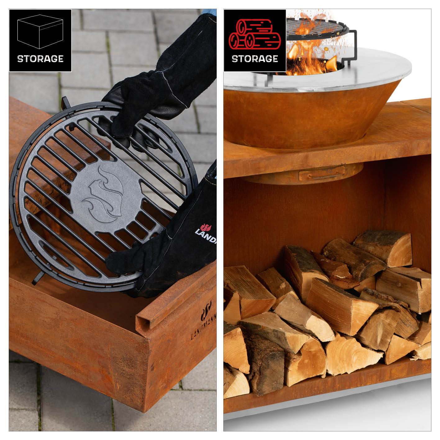 Feuerschalen-Wagen + Plancha-Grill KORREO - Ø 70 cm