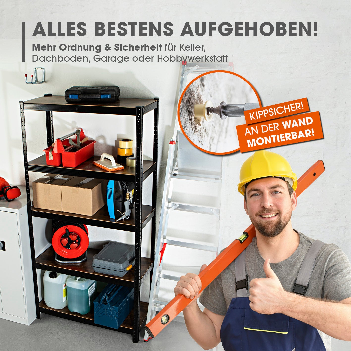 2 in 1 Schwerlastregal & Werkbank  - 2er-Set - 180 x 90 x 40 cm - Holzoptik