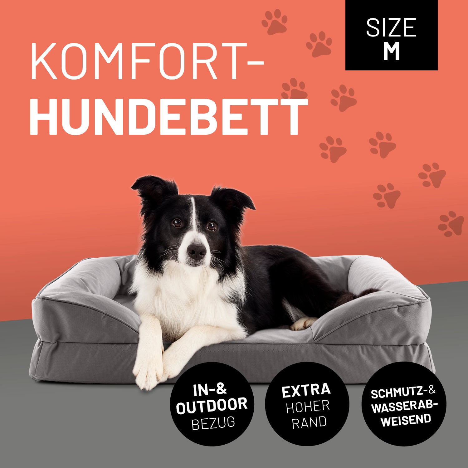 Komfort-Hundebett aus der LUMALAND Outdoor-Kollektion - Gr. M - 90 x 65 cm - Grau