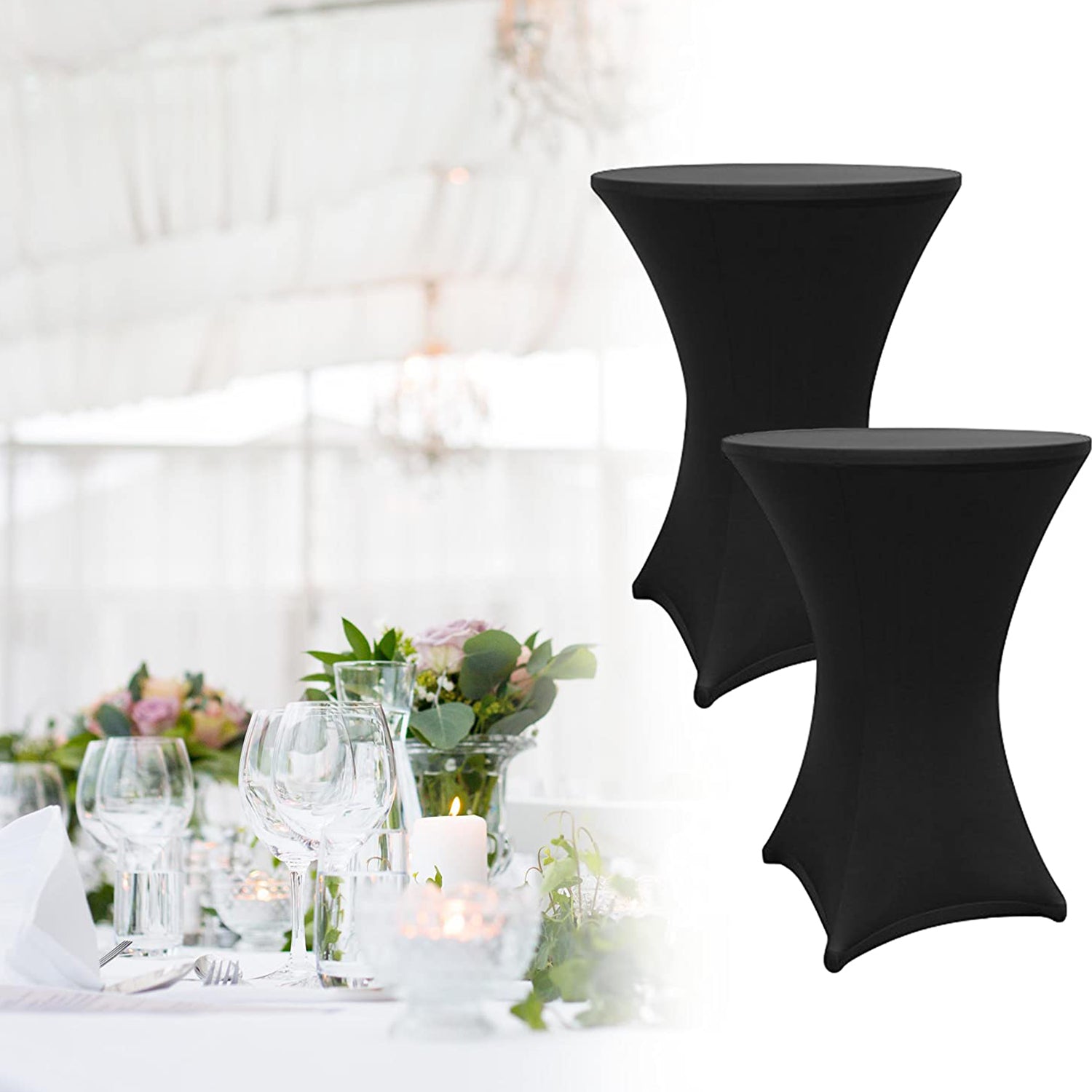 Stehtischhusse - Tisch Bezug - Husse -  Ø 70-75 cm - Schwarz - 5er-Set