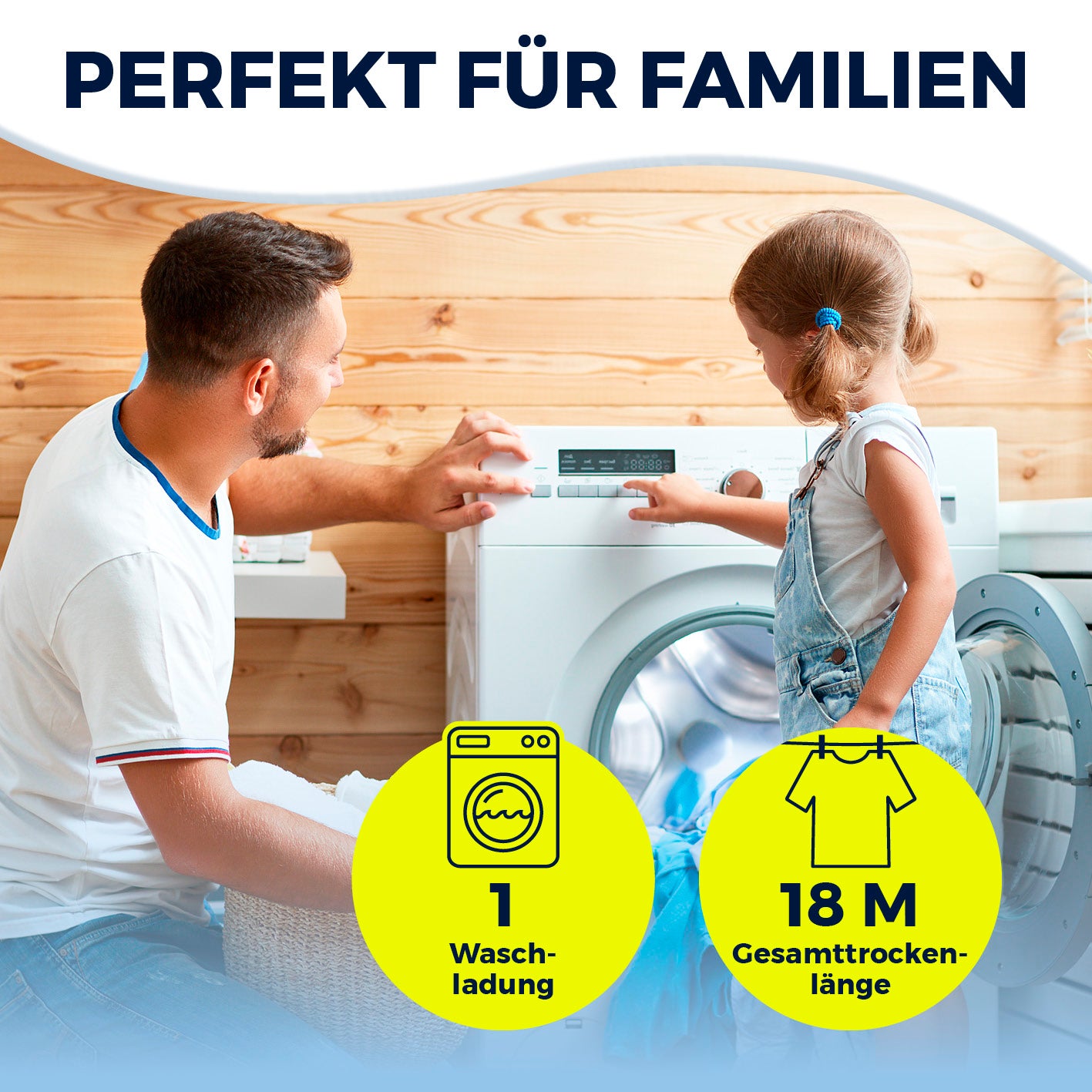 Falt-Wäscheständer 1800 großzügig, faltbar mit klappbarer Kleiderstange für bis zu 18 m Trockenlänge und 15 kg Wäsche.