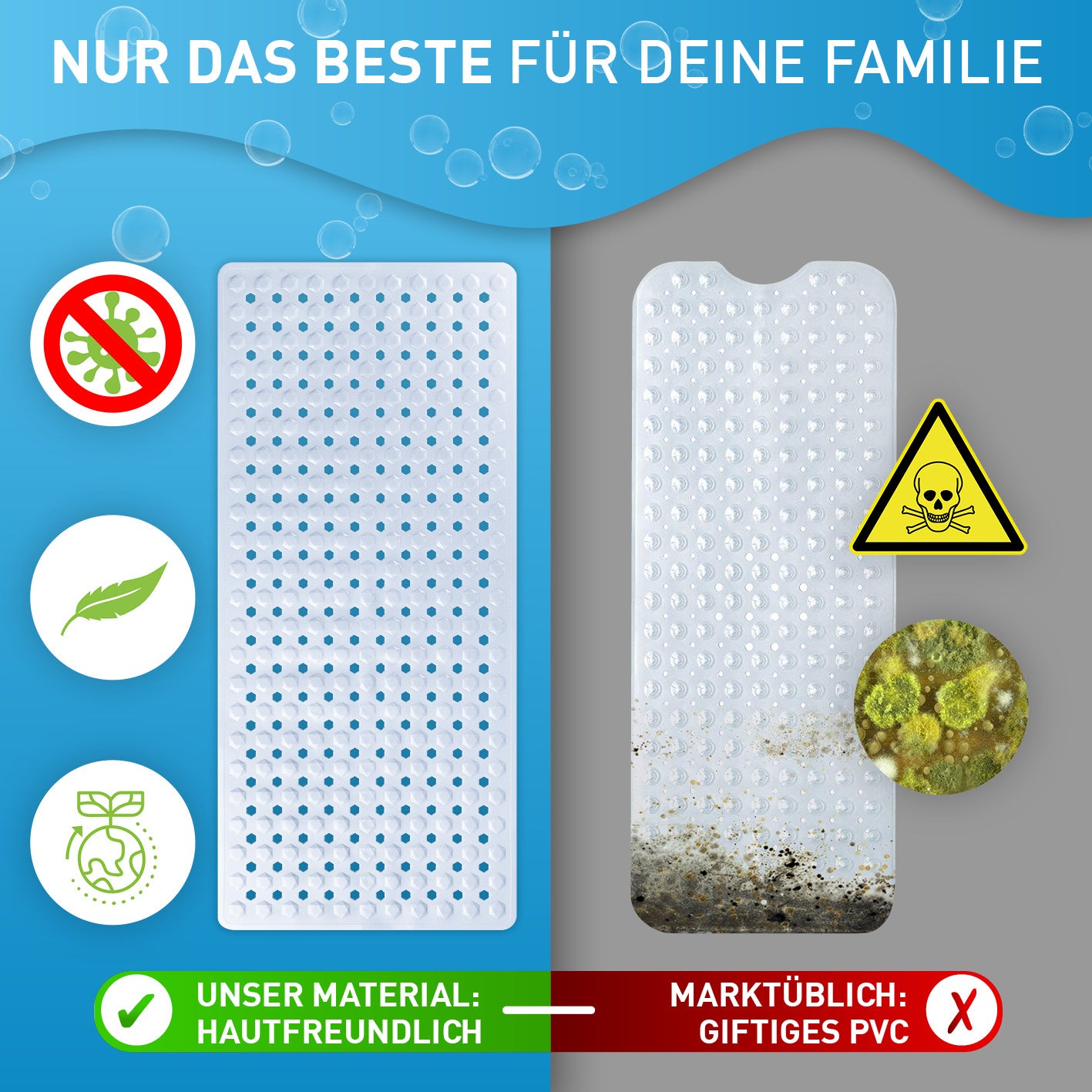 Badewannenmatte 88 x 40 cm – Weiß