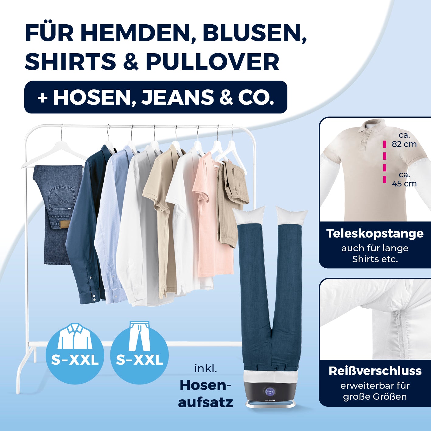 Hemdenbügler PRO STEAM mit Hosenaufsatz - Schwarz