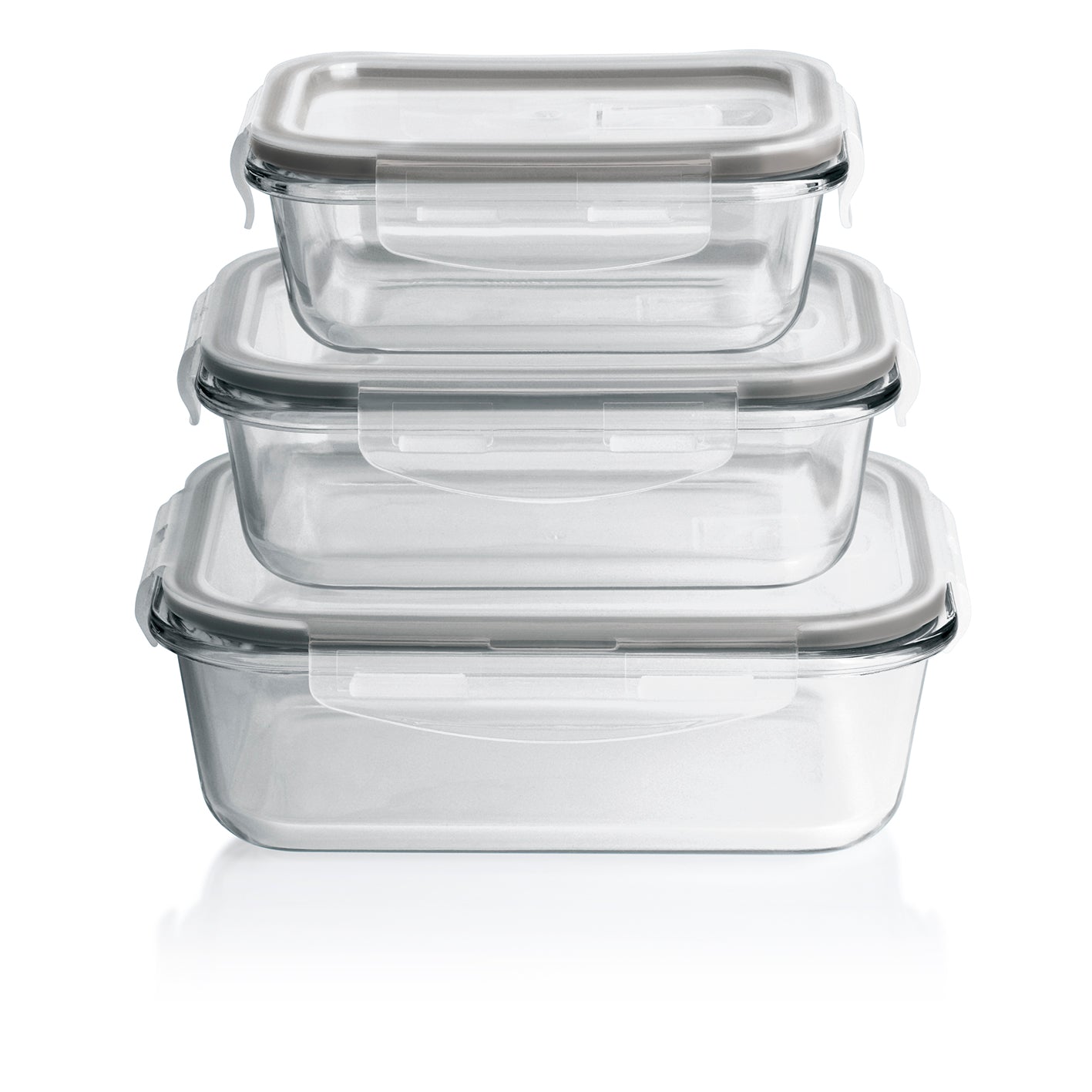 Glas-Frischhaltedosen Klick-it mit Mikrowellen-Ventil - 6-teilig Set - grau