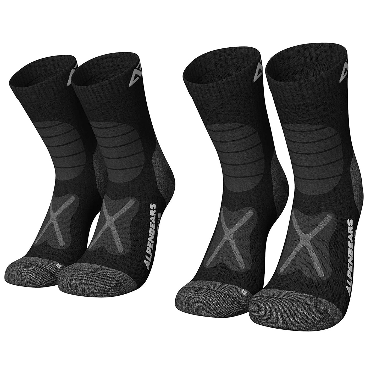 Wandersocken Merinowolle - 2er-Set - Schwarz - Größe 31-34