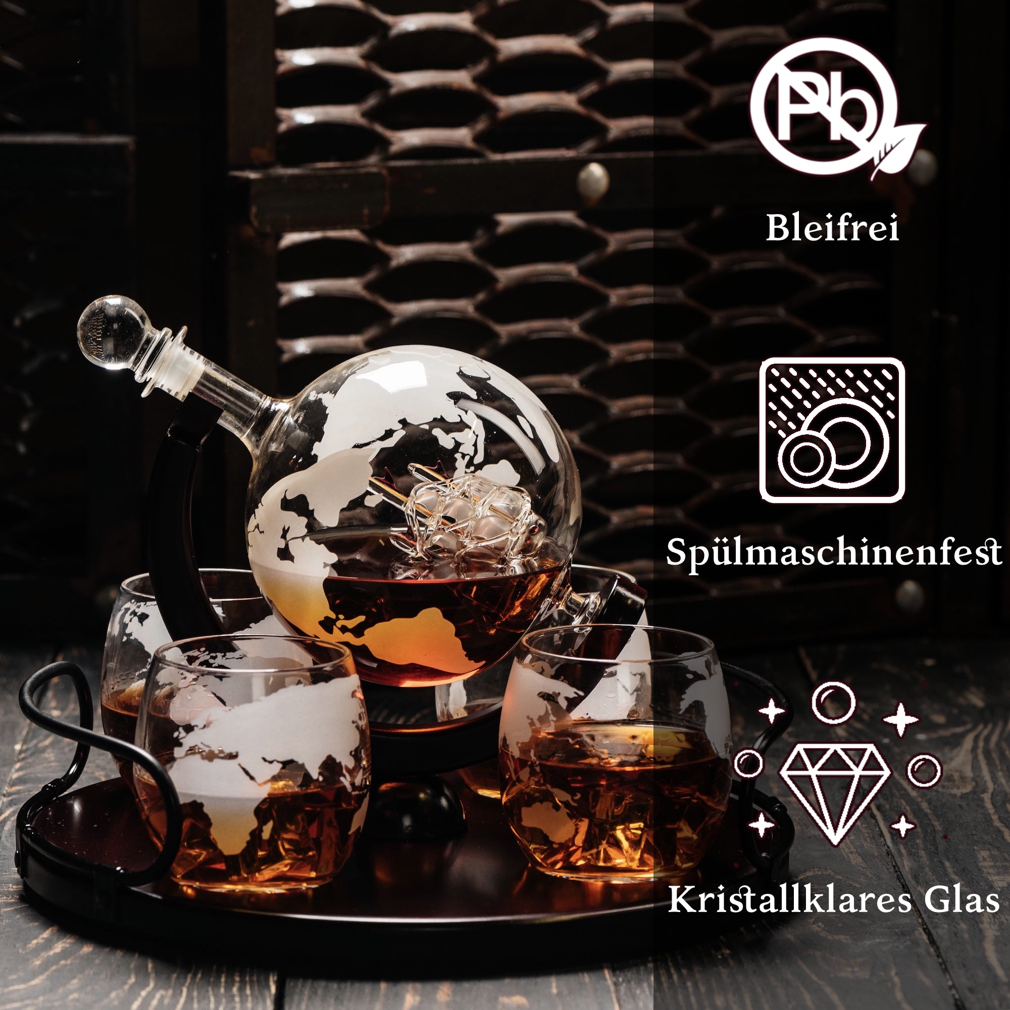 8-in-1-Whisky-Dekanter-Seta –  4 Gläser