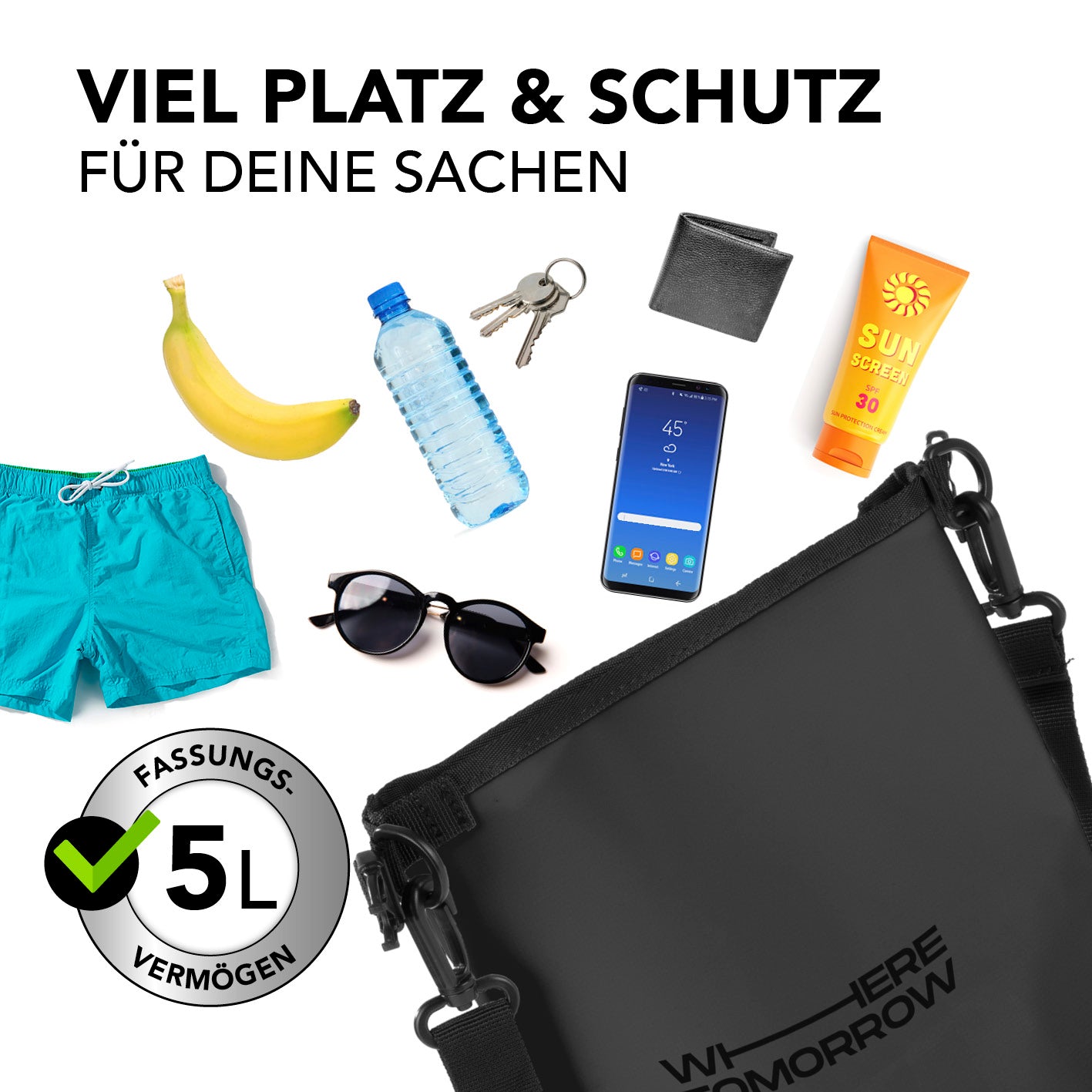 Dry Bag 5L - Style 01 - Schwarz