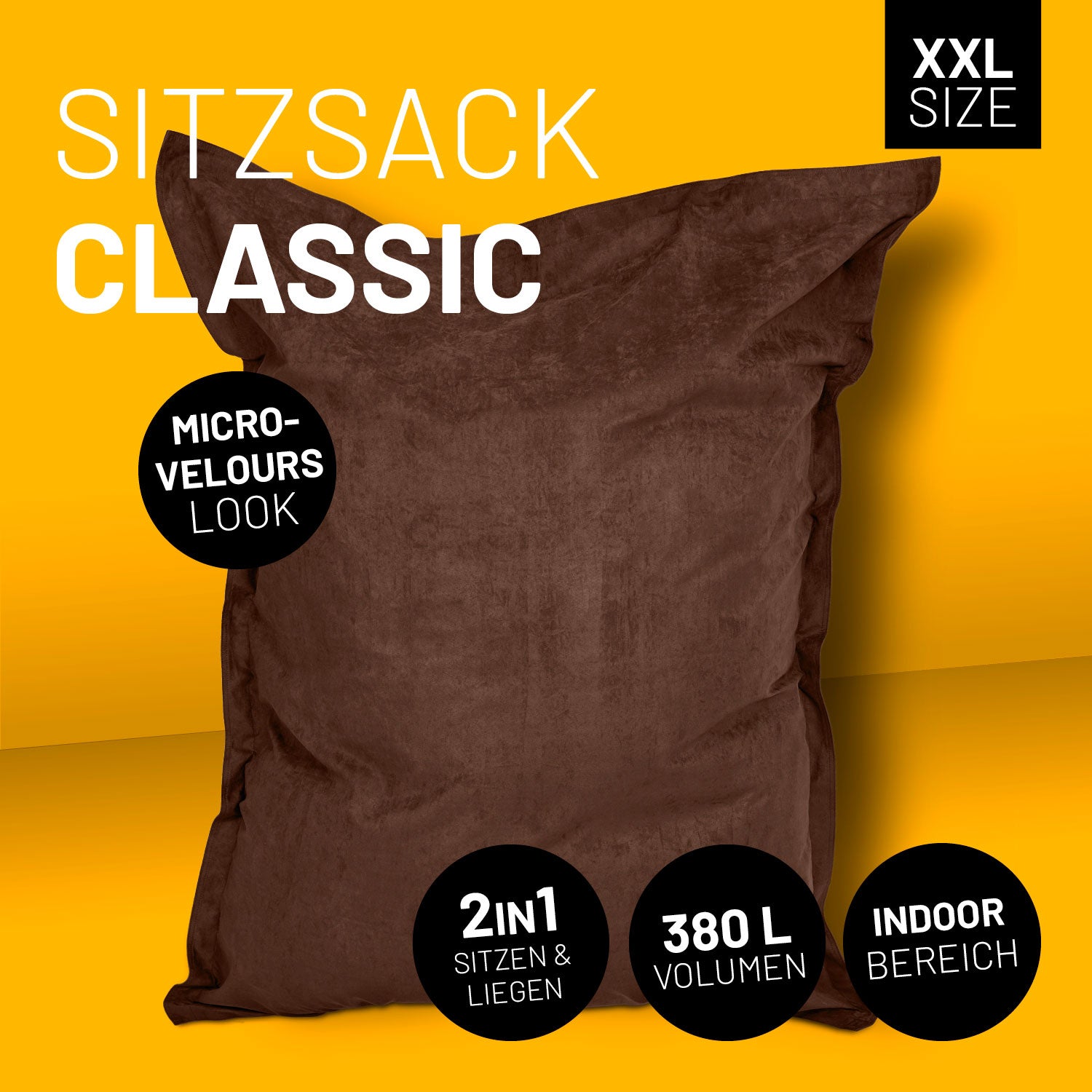 XXL Microvelours Sitzsack (380 L) - indoor - Braun