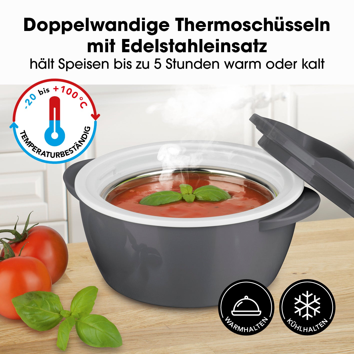Thermo-Schüssel Mikrowelle - 450 ml - grau/weiß