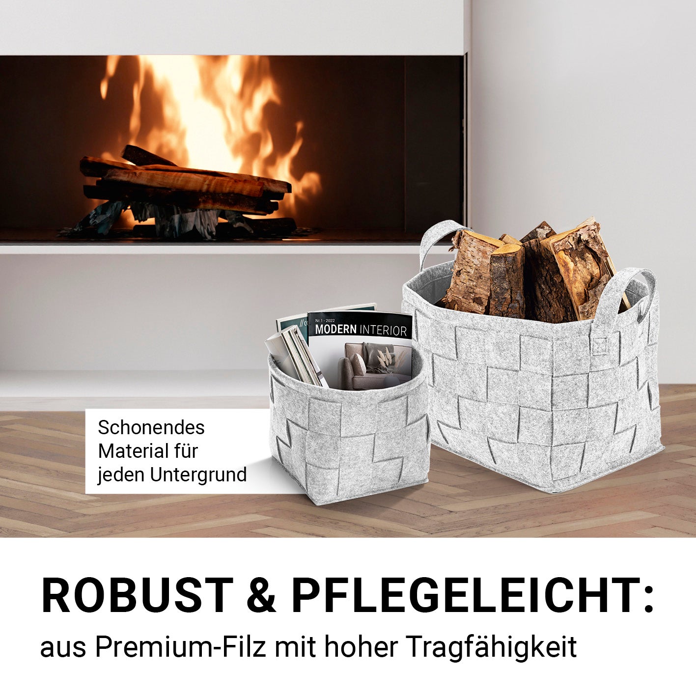 Filz-Aufbewahrungstasche M - 35 x 25 x 25 cm - Hellgrau