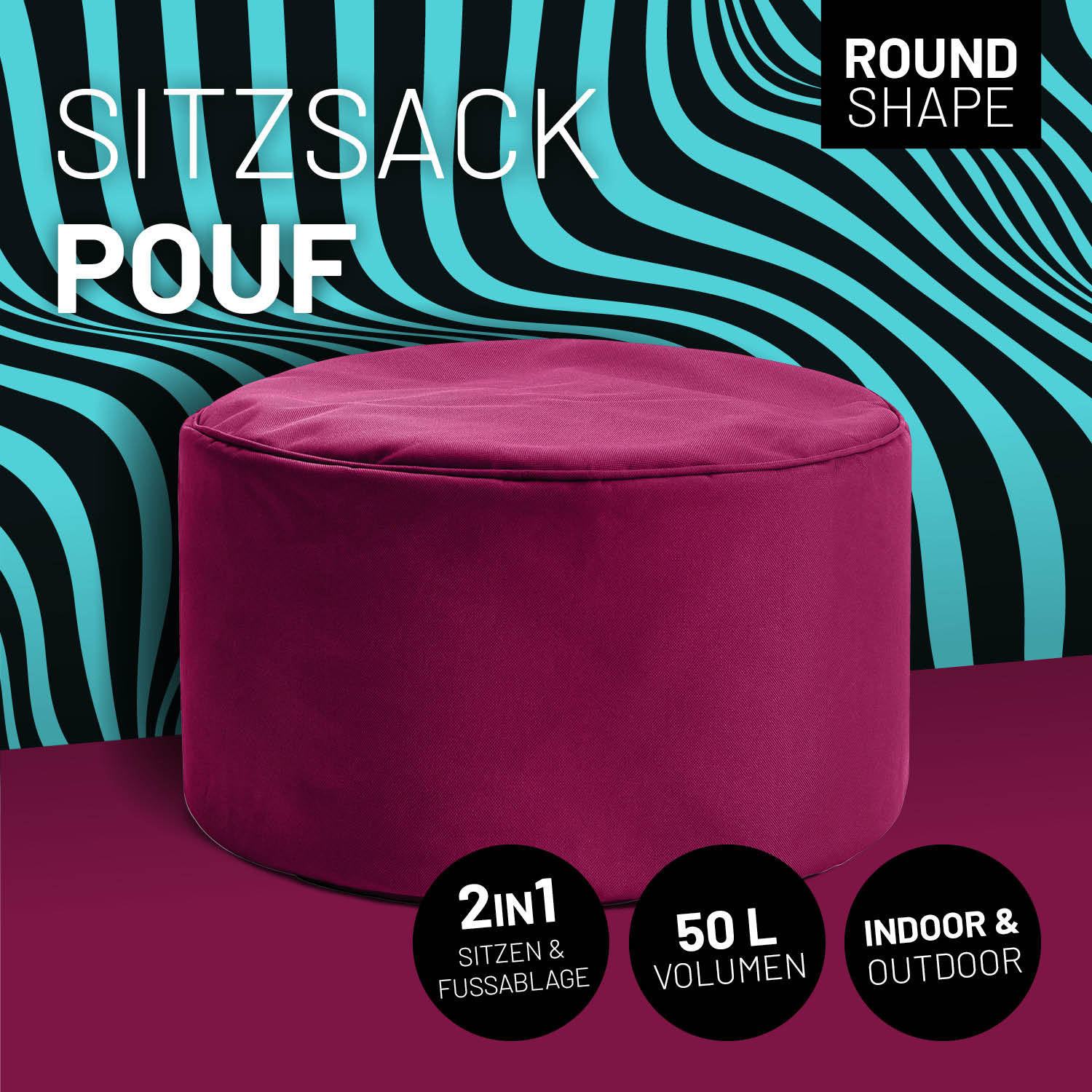 Sitzsack-Hocker/Pouf (50 L) - indoor & outdoor - Rotwein