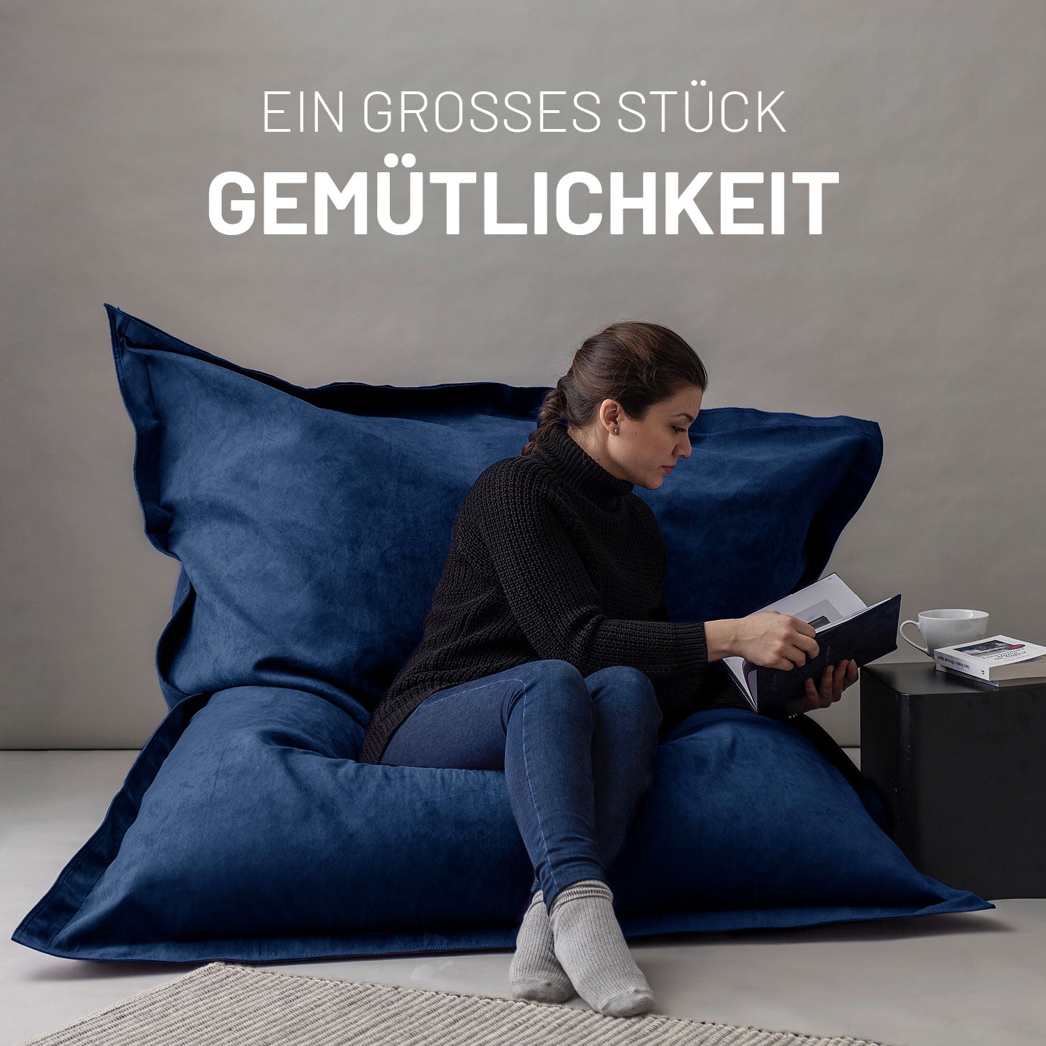 XXL Microvelours Sitzsack (380 L) - indoor - Dunkelblau