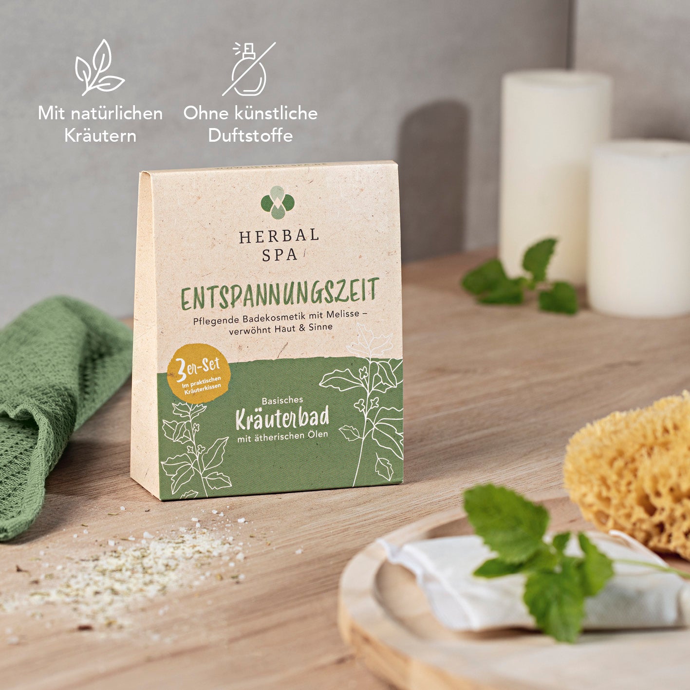 Basisches Kräuterbad mit ätherischen Ölen - Erkältungszeit & Entspannungszeit - 12er-Set (12x 100 g)