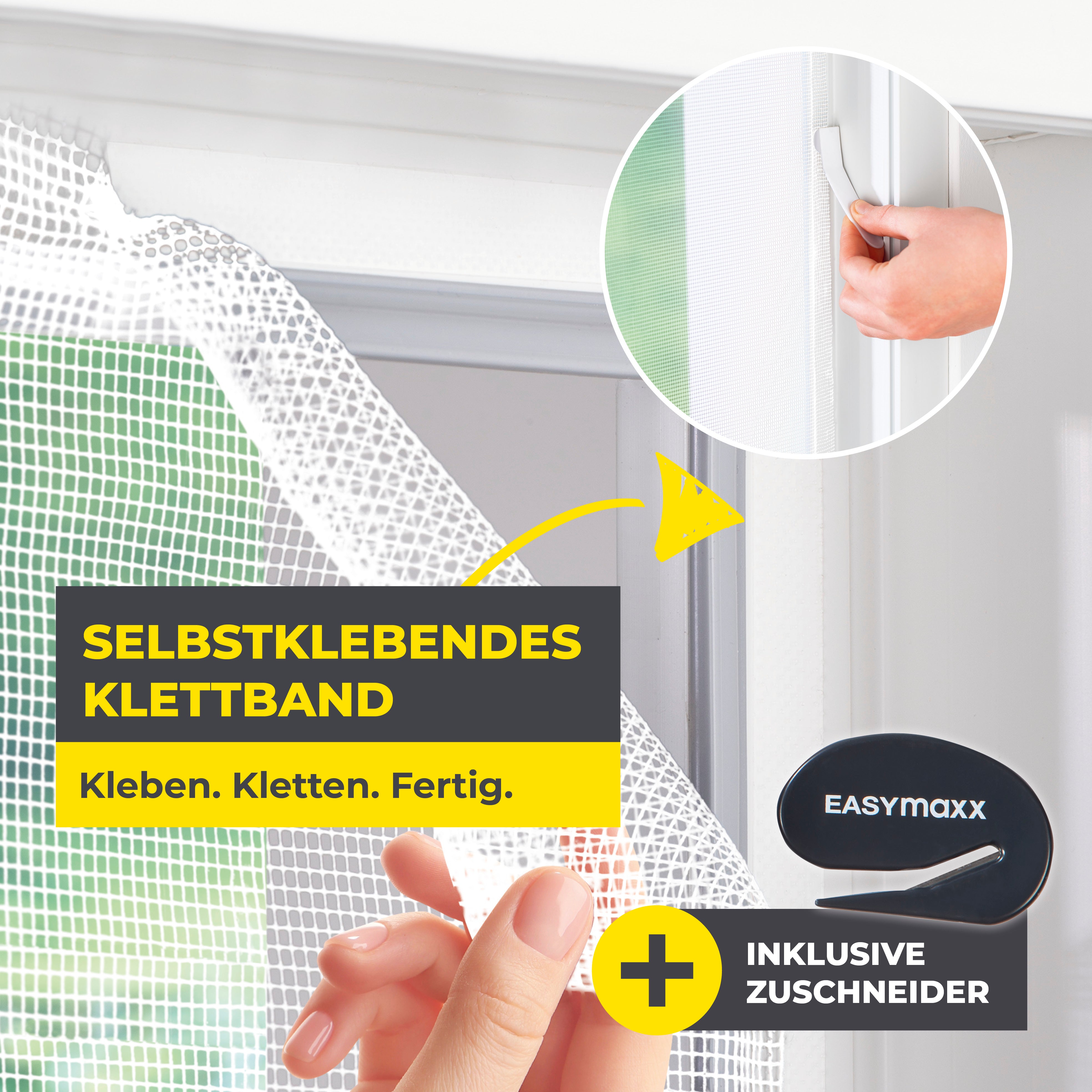 Moskitonetz für Fenster mit selbstklebendem Klettband - 110 x 130 cm - Weiß