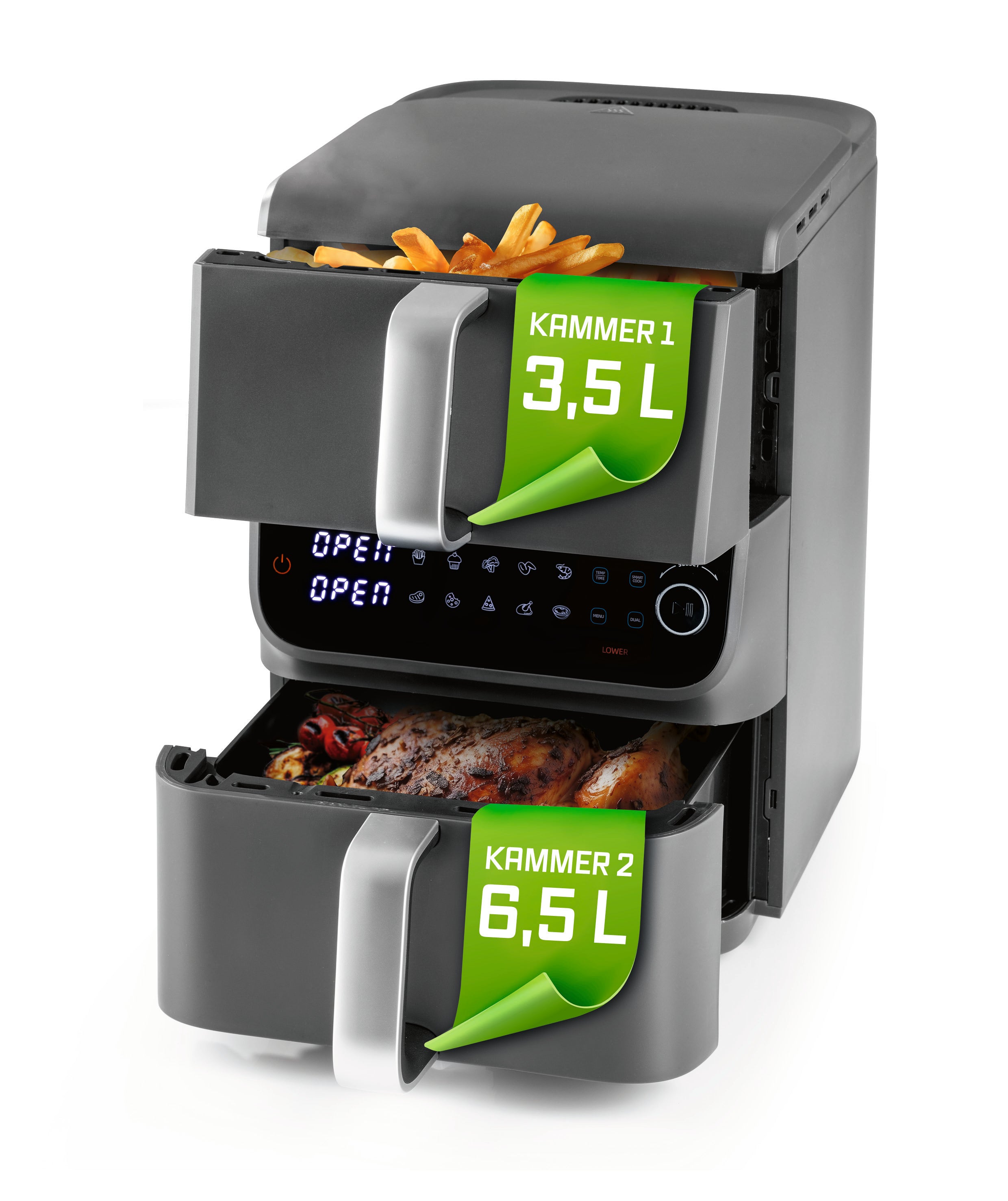 Vertikale Doppelkammer-Heißluftfritteuse MultiSize - 10 L
