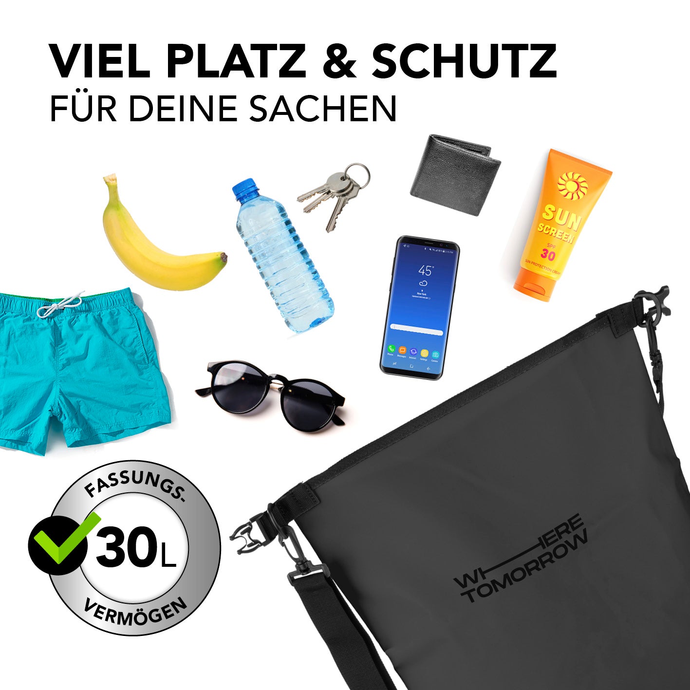 Dry Bag 30L - Style 01 - Schwarz
