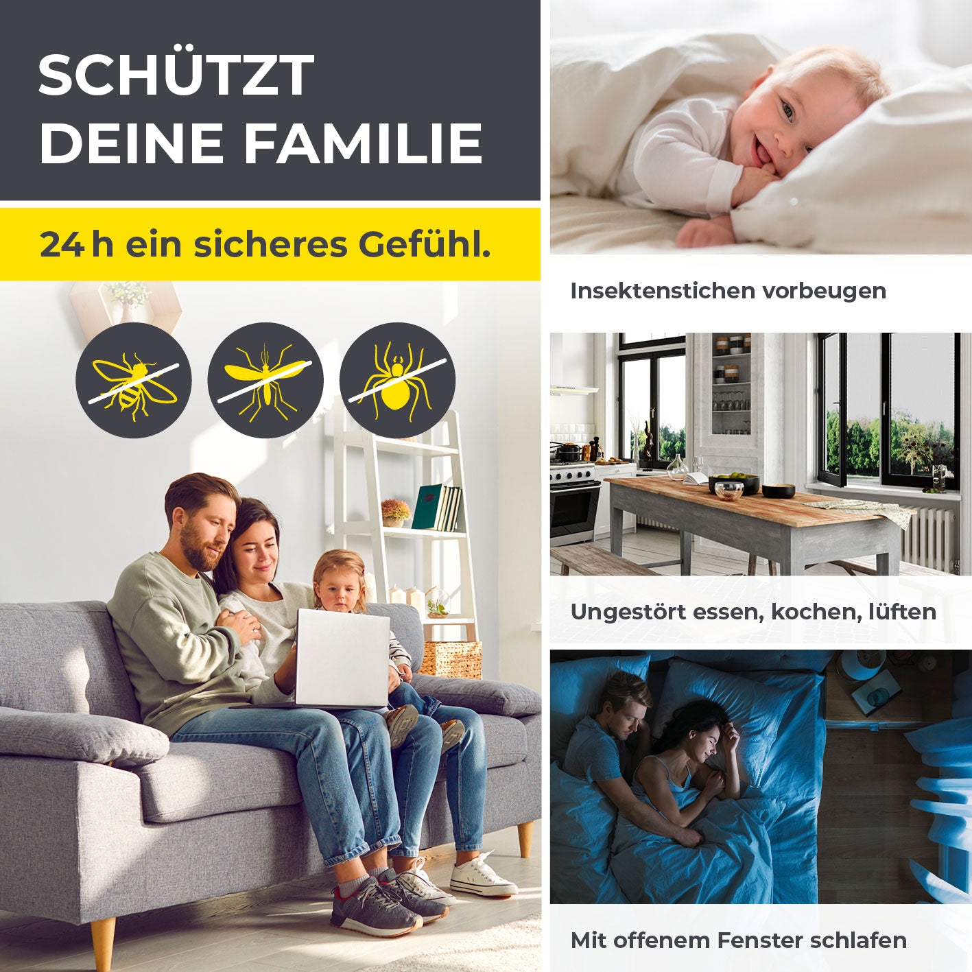 Teleskop-Insektenschutzgitter mit integriertem Netz - 2er-Set - weiß