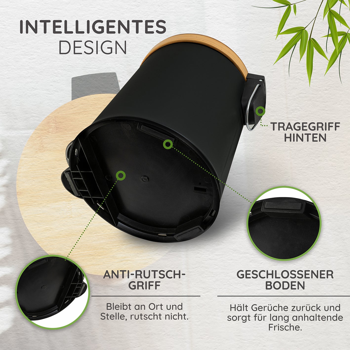Tretmülleimer mit Softclose-Deckel - 5 l - Schwarz