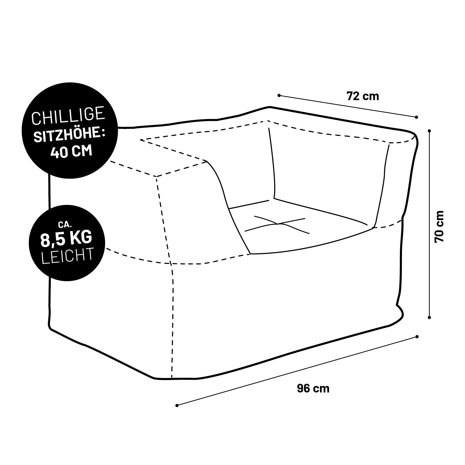 Modularer Sessel aus der Cord-Reihe - Grau, 96x72x70 cm, leicht, mit chilliger 40 cm Sitzhöhe, perfekt fürs moderne Zuhause.