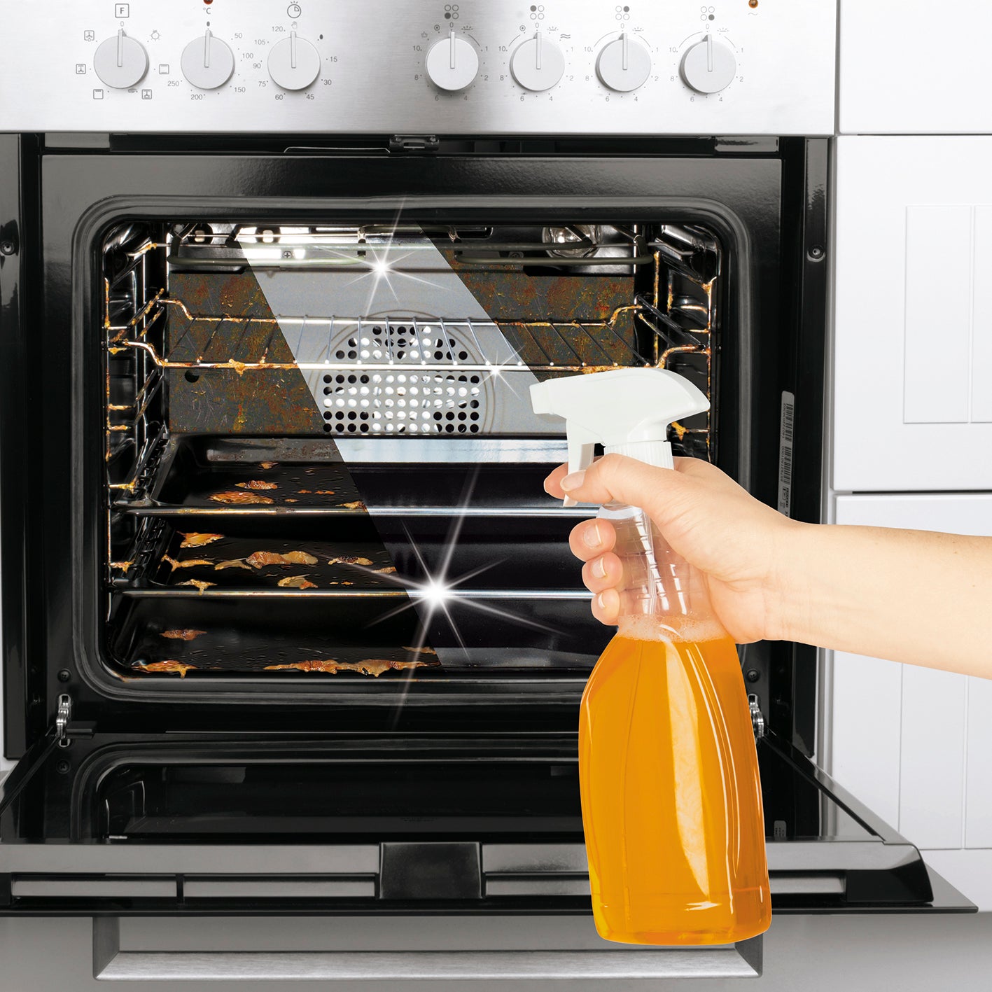 Orangenreiniger 3tlg. entfernt hartnäckigen Schmutz im Backofen effektiv mit bester Fettlösekraft – universal einsetzbar.