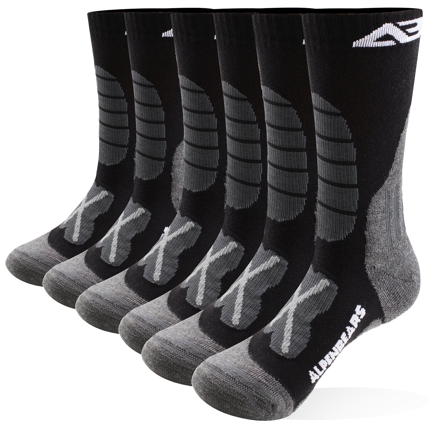 Wandersocken Merino Wolle - 3er-Set - Schwarz - Größe 39-42