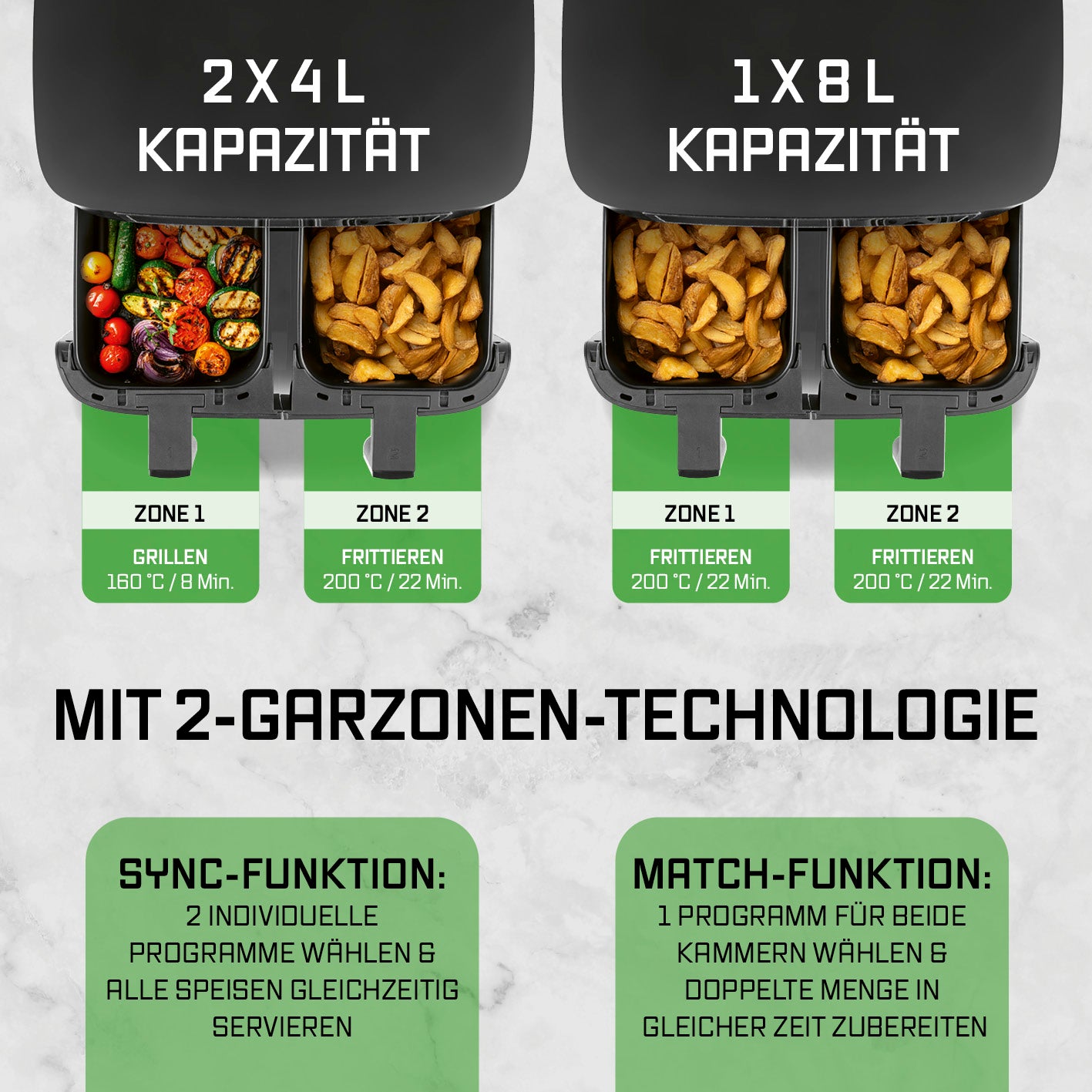 Doppelkammer-Heißluftfritteuse - 2x 4 l