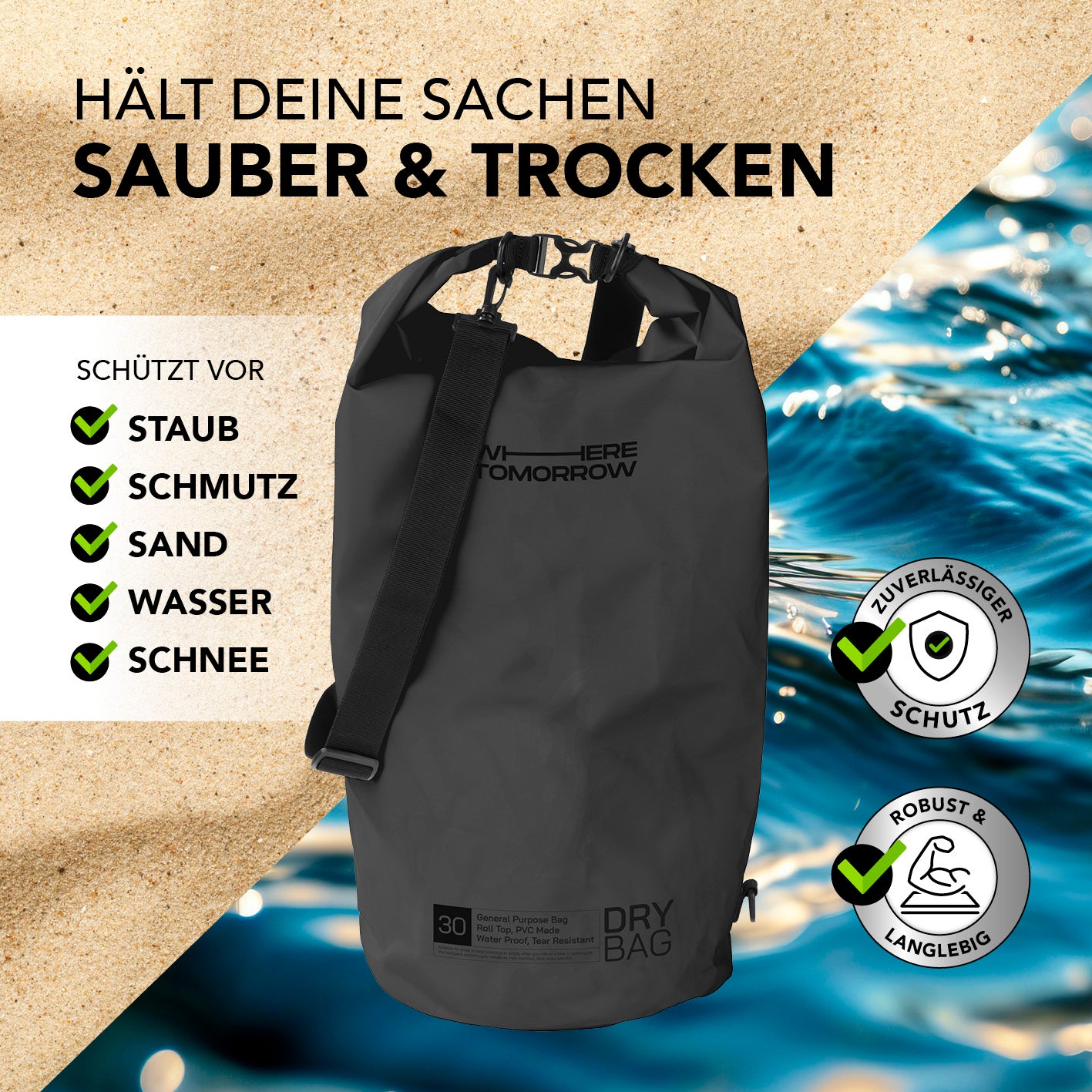 Dry Bag 30L - Style 01 - Schwarz