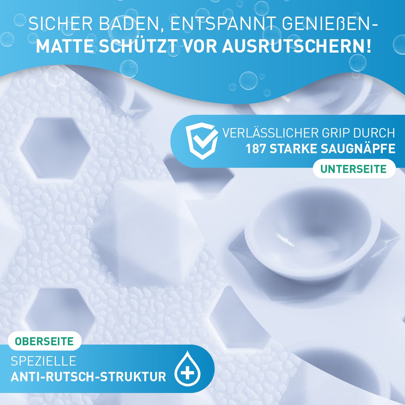 Badewannenmatte 88 x 40 cm – Weiß