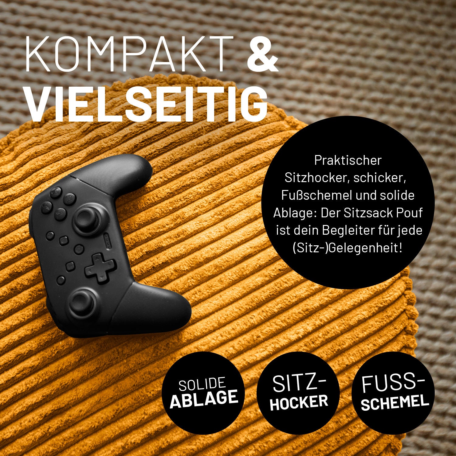 Sitzsack Pouf aus der Cord-Reihe - Senfgelb