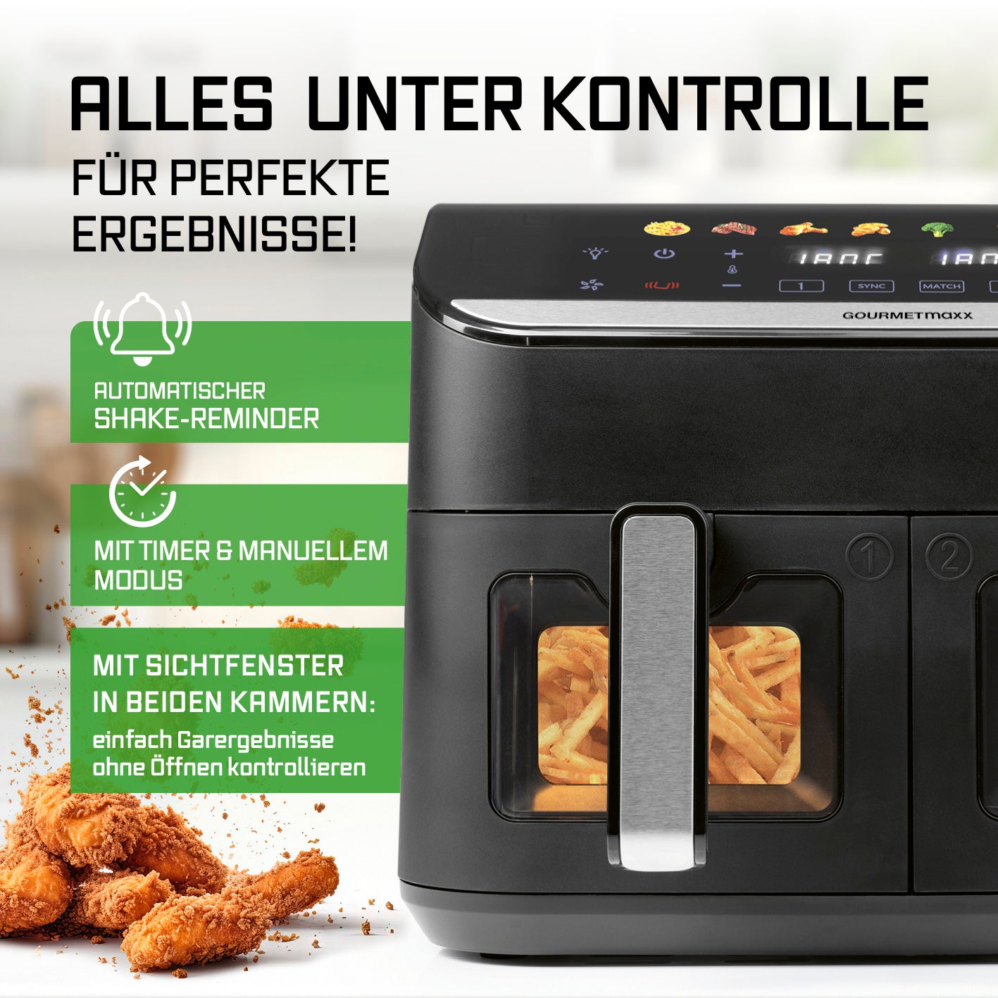 Doppelkammer-Heißluftfritteuse - 9 Liter