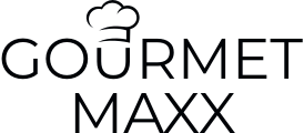 GOURMETmaxx Logo in schwarzer Schrift, über dem U eine Kochmütze.