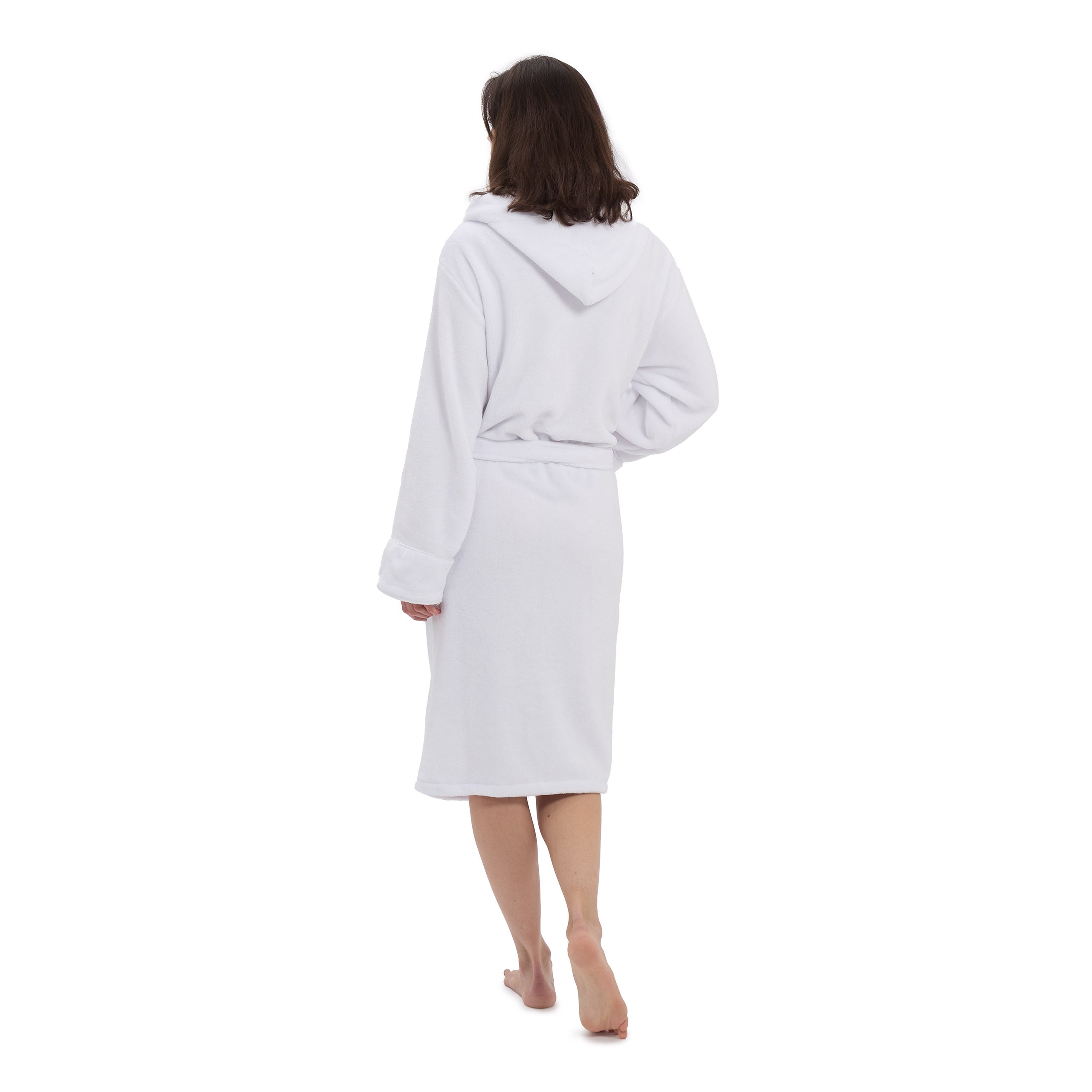 Luxury Mikrofaser Bademantel mit Kapuze für Damen und Herren - Weiß - Größe XL