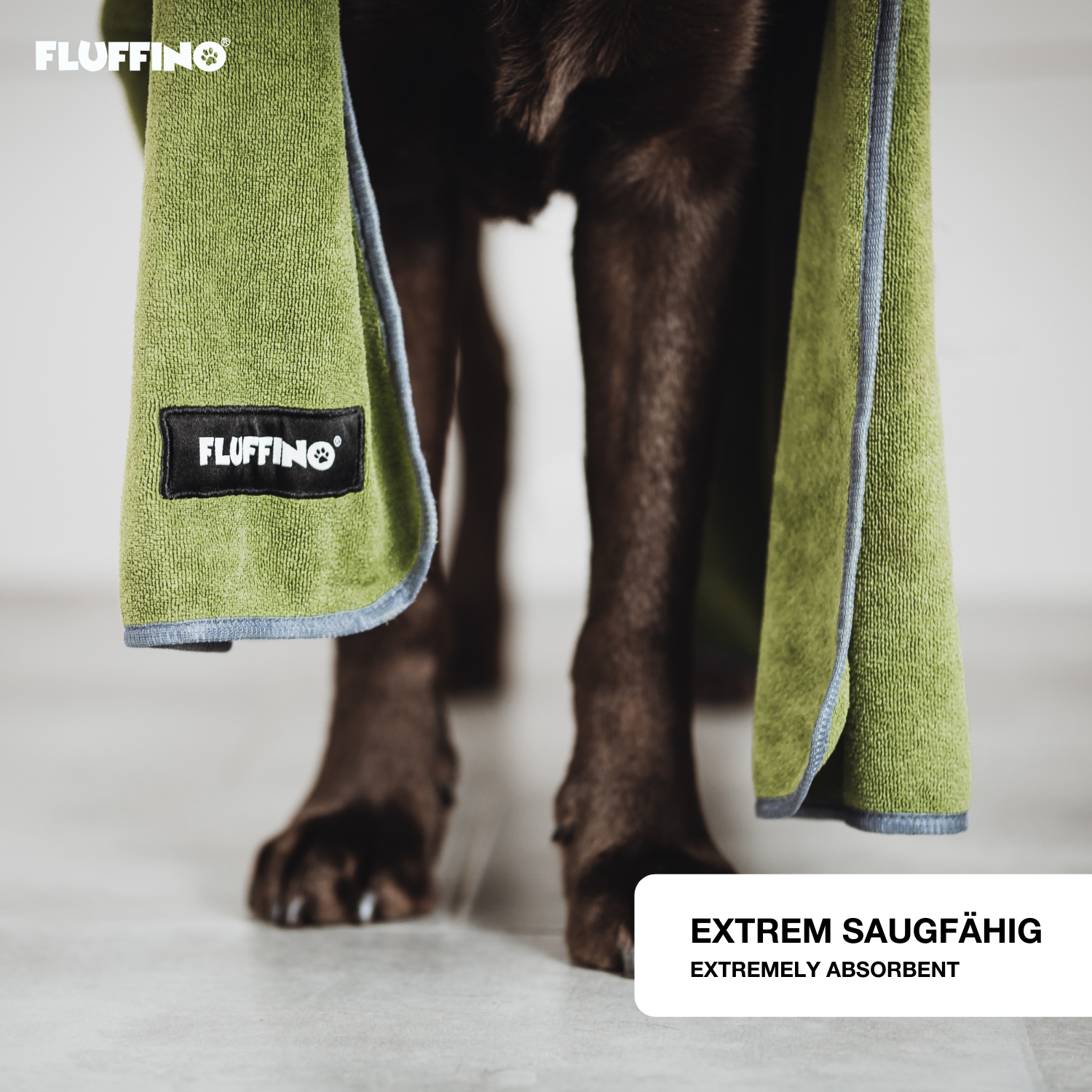 FLUFFINO® Hundehandtuch Mikrofaser – 2er-Pack - 90 x 50 cm - Grau & Grün
