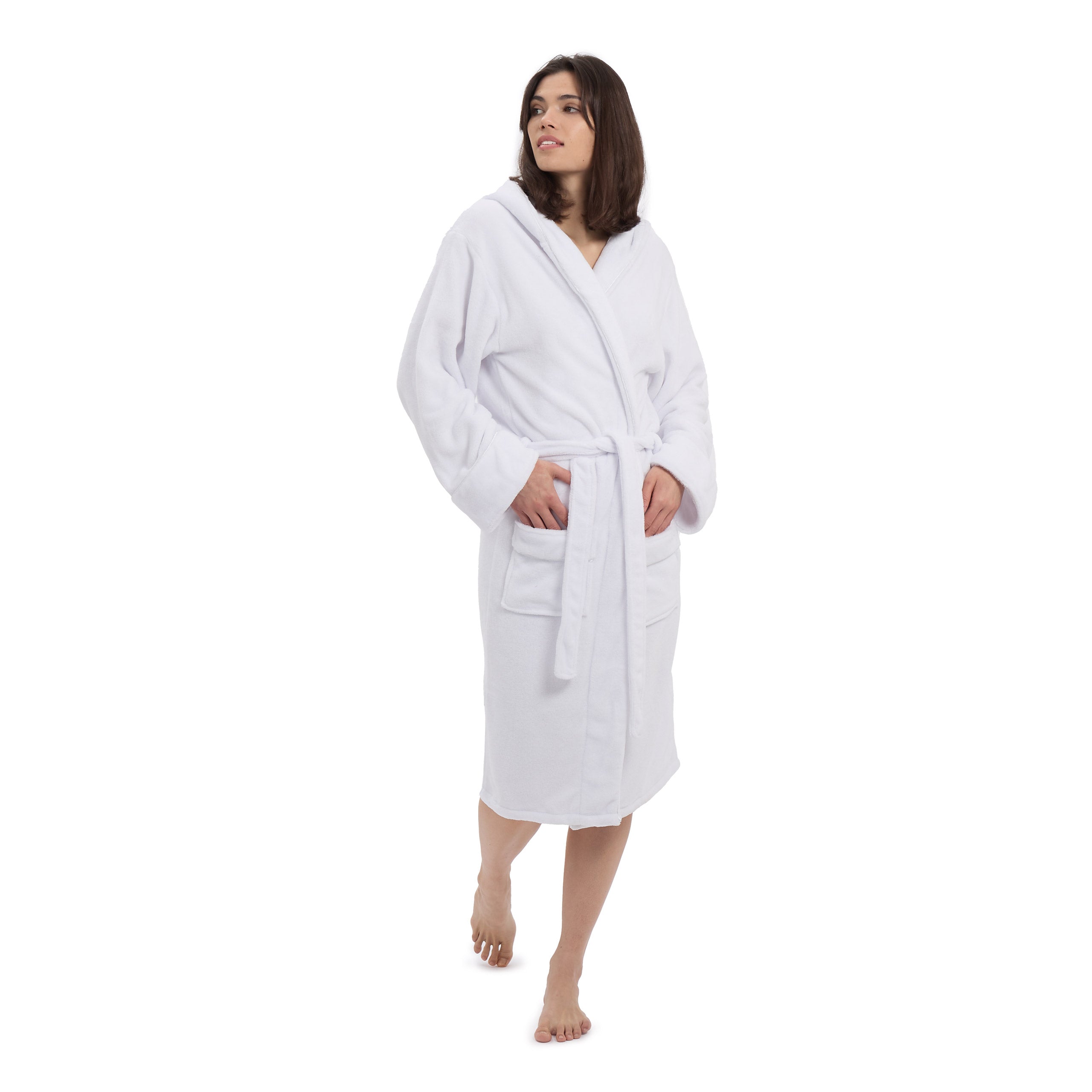 Luxury Mikrofaser Bademantel mit Kapuze für Damen und Herren - Weiß - Größe XL