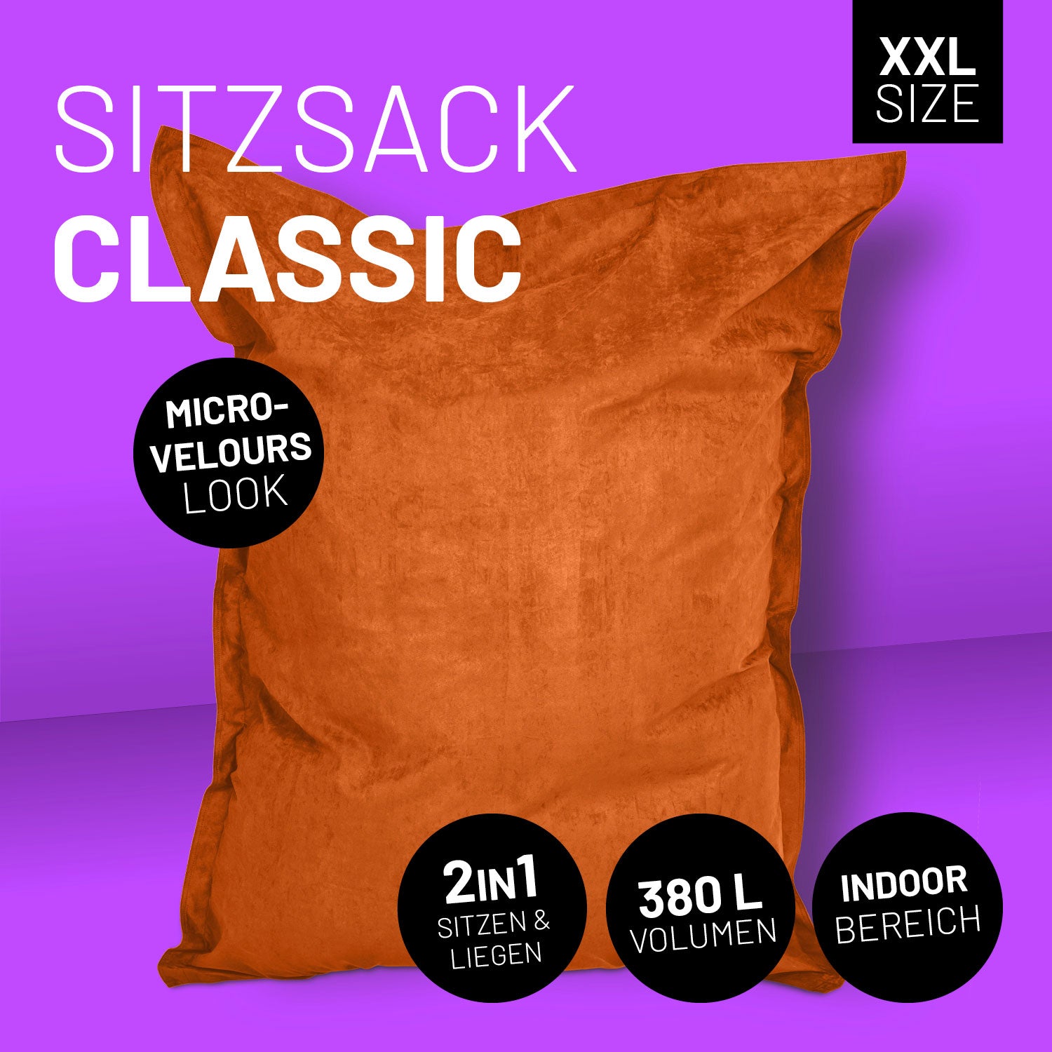 XXL Microvelours Sitzsack (380 L) - indoor - Orange