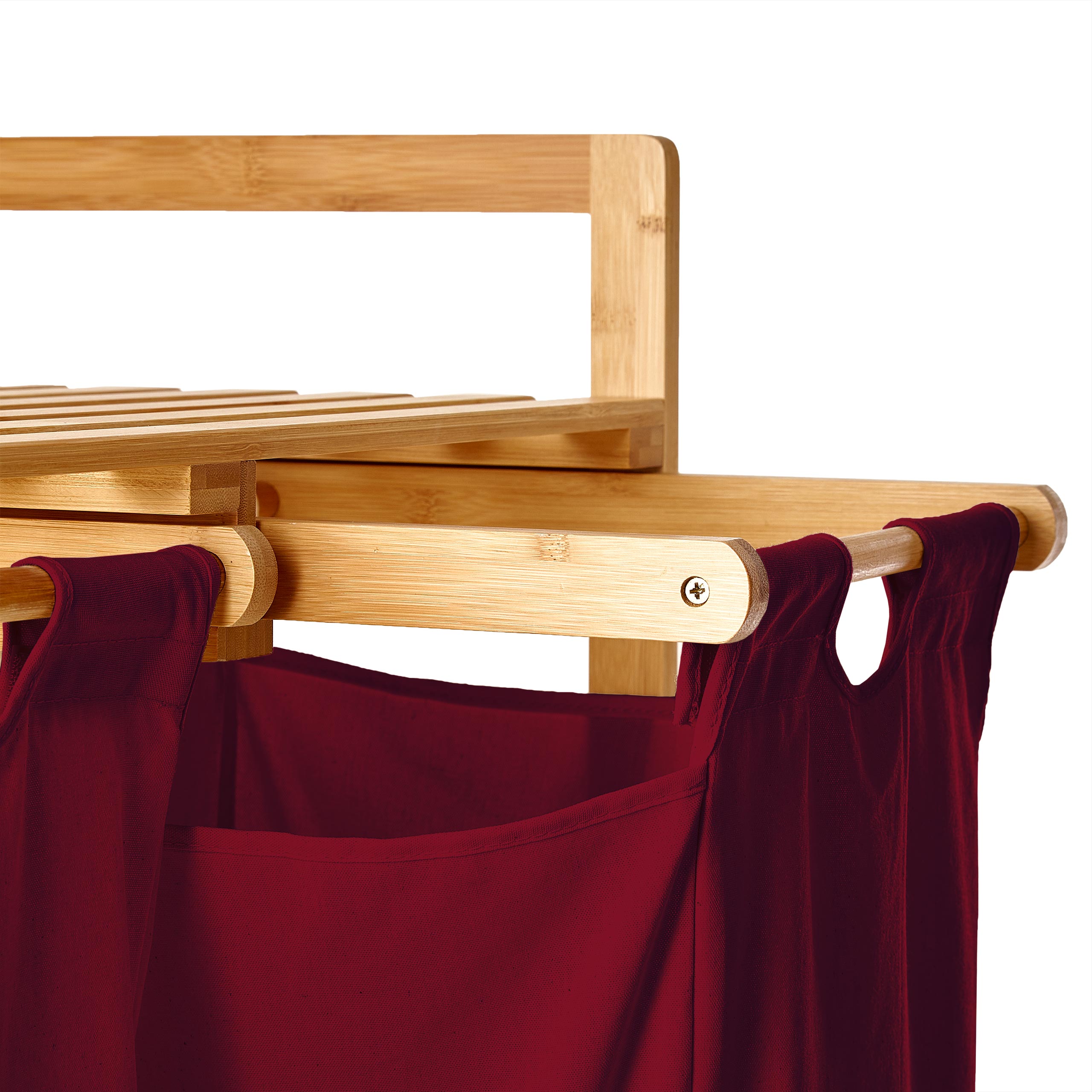 Wäschekorb aus Bambus mit 2 ausziehbaren Wäschesäcken - Größe ca. 73 cm Höhe x 64 cm Breite x 33 cm Tiefe - Farbe Dunkelrot